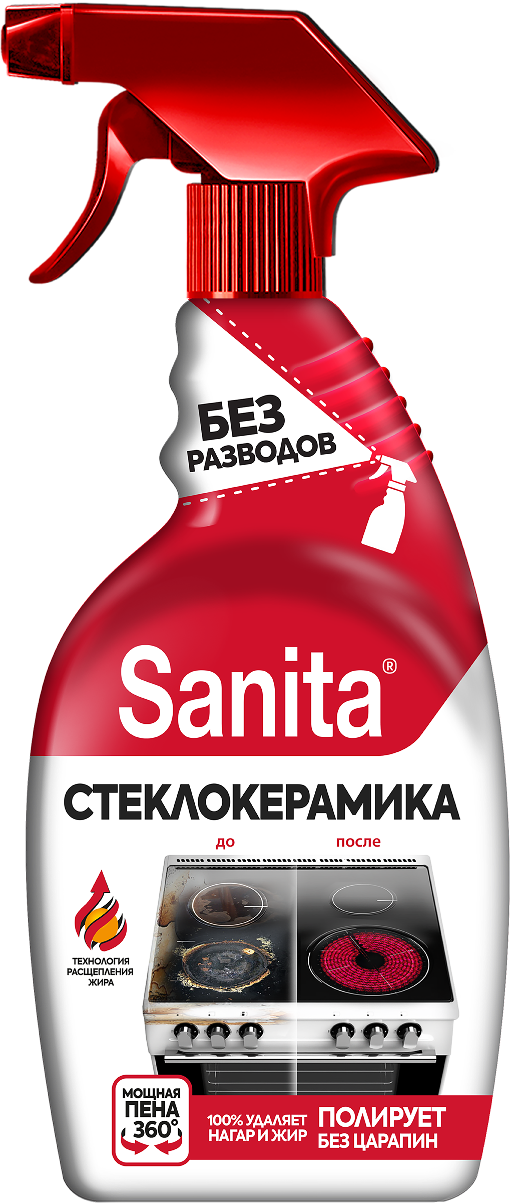 Изображение товара SANITA спрей для чистки стеклокерамики 500мл активная пена