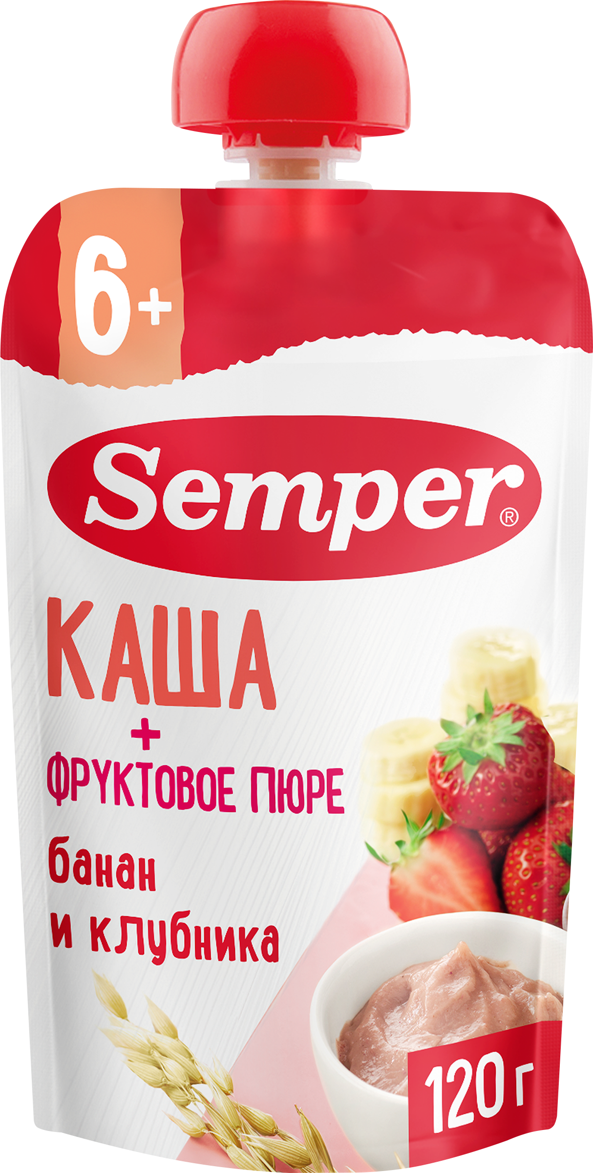 Изображение товара Пюре фруктовое SEMPER Банан и клубника, с кашей, с 6 месяцев, 120г