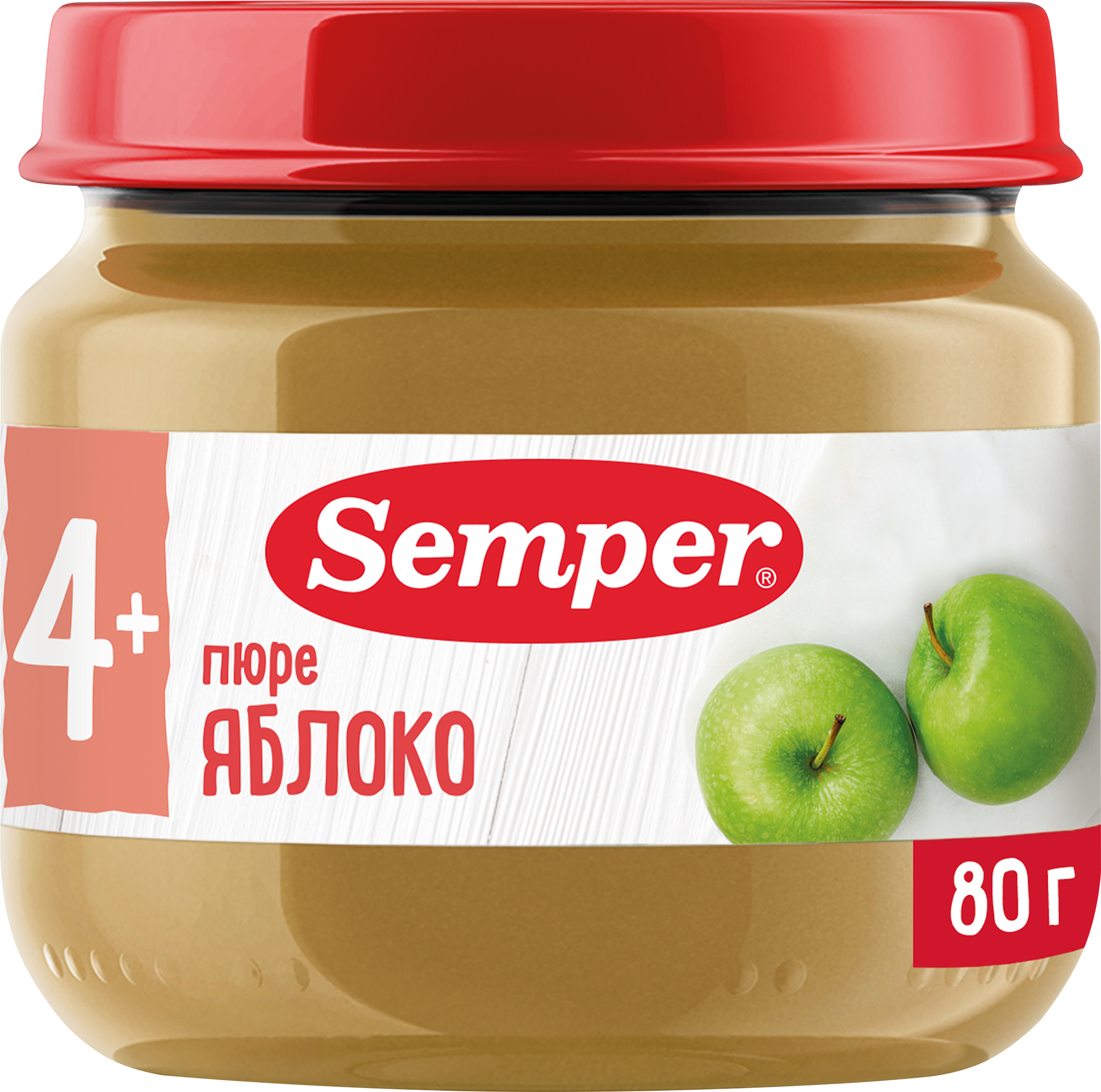 Изображение товара Пюре фруктовое SEMPER Яблоко 80г для детей с 4 месяцев натуральный продукт
