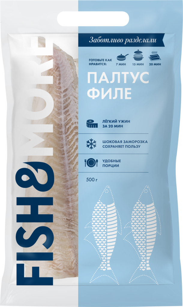 Изображение товара Палтус замороженный FISH & MORE филе без кожи, 500г