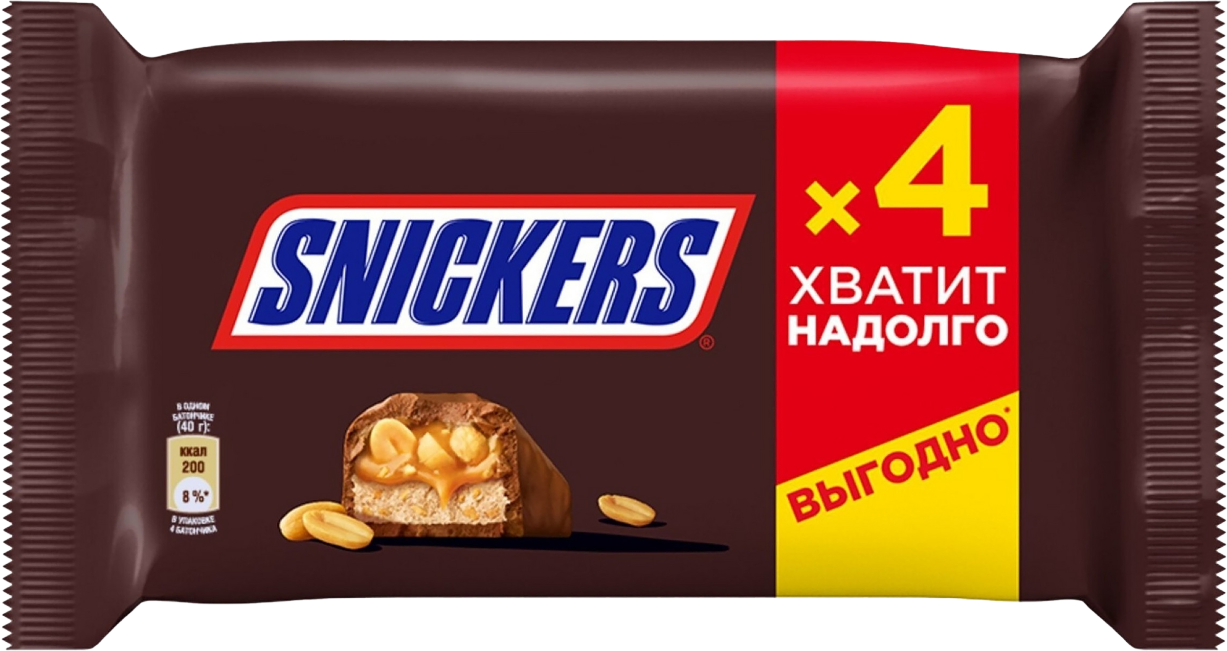 Изображение товара Батончик шоколадный SNICKERS с арахисом и карамелью, 4х40г
