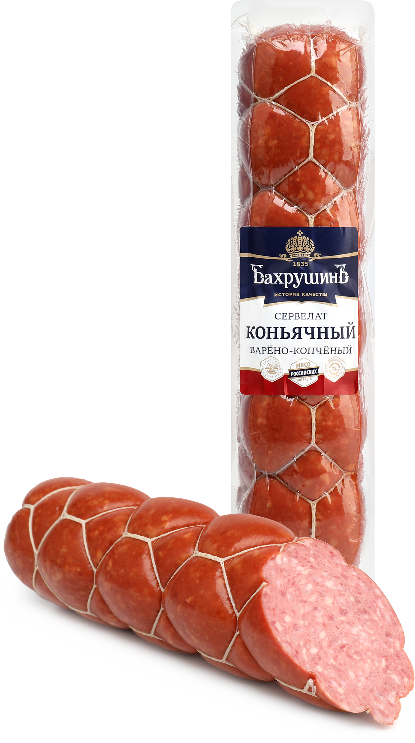 Изображение товара Колбаса копчено-вареная БАХРУШИНЪ Сервелат Коньячный, высший сорт, весовая