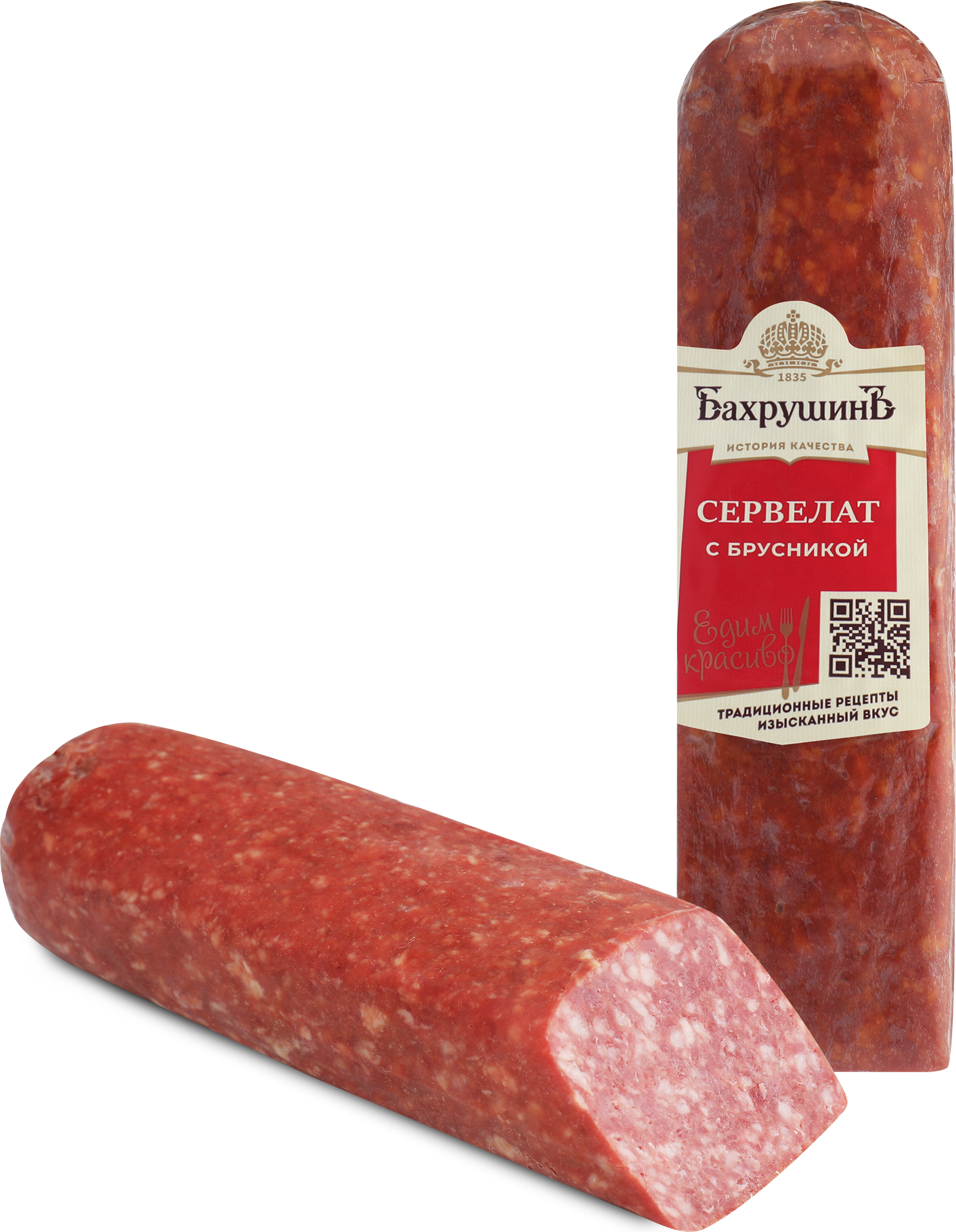 Изображение товара Колбаса копчено-вареная БАХРУШИНЪ Сервелат с брусникой, весовая