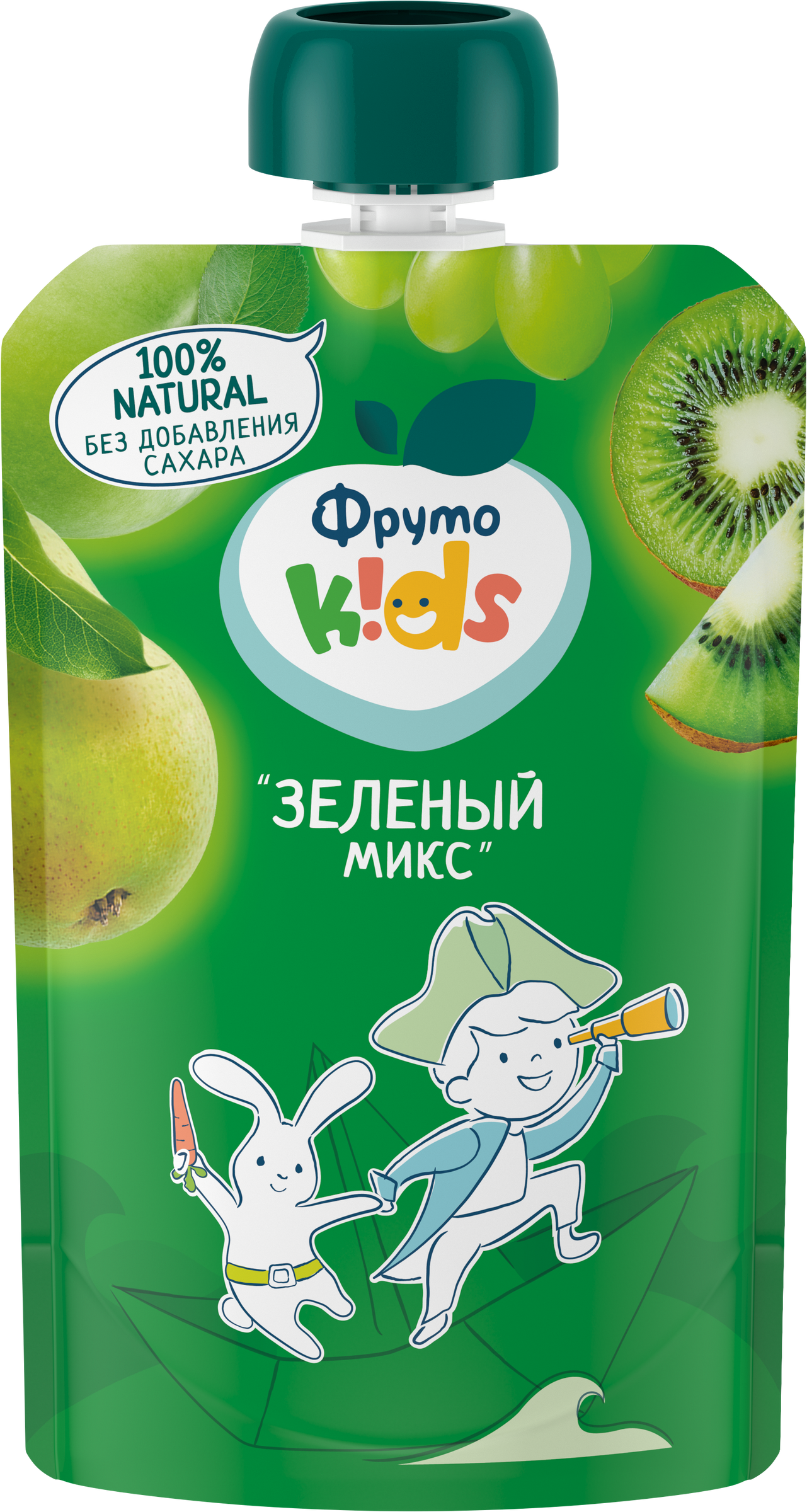 Изображение товара ФРУТОKIDS Пюре Зеленый микс с яблоком, грушей, виноградом и киви, 90г