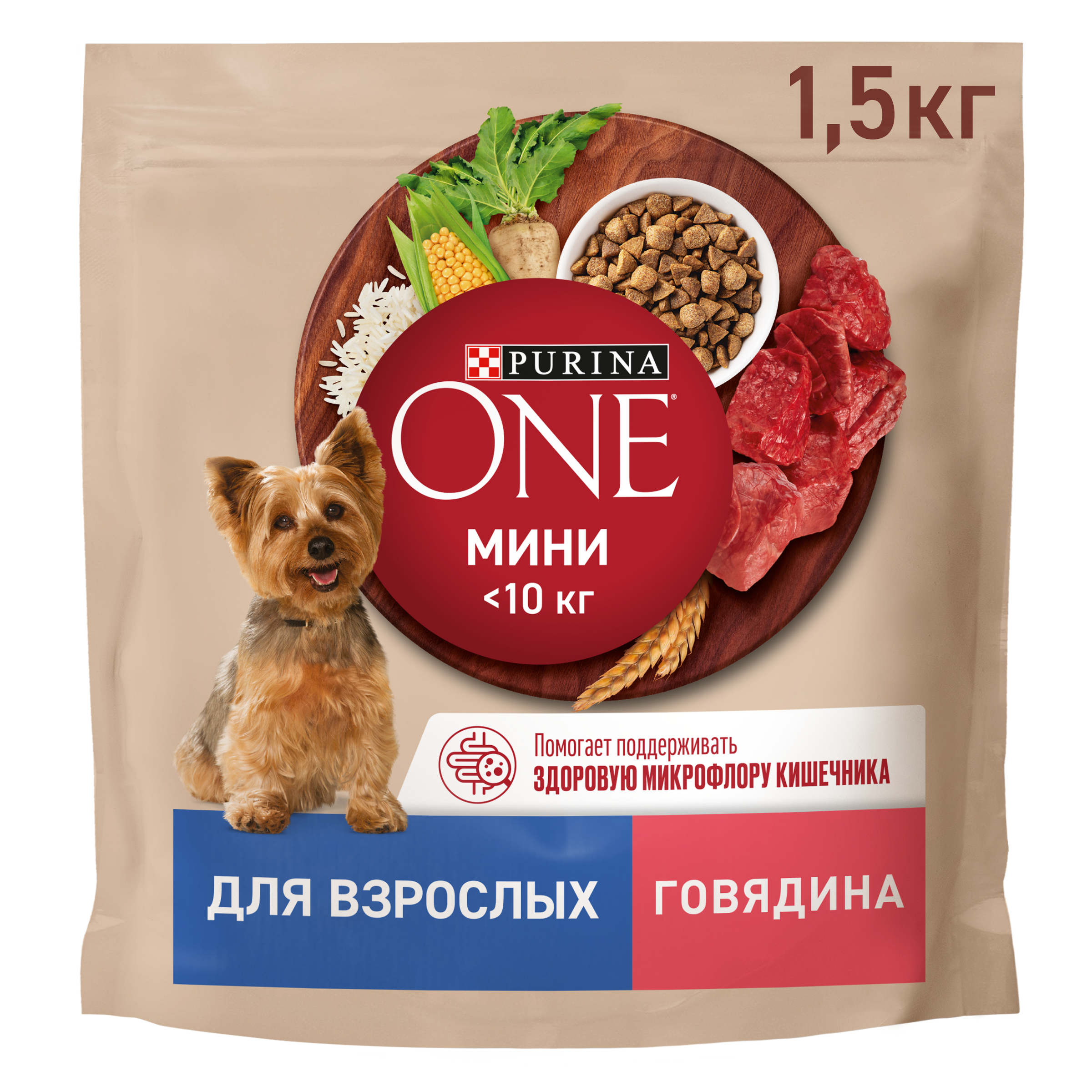 Изображение товара Корм сухой для взрослых собак PURINA ONE Adult Говядина и рис, для мелких и карликовых пород, 1,5кг