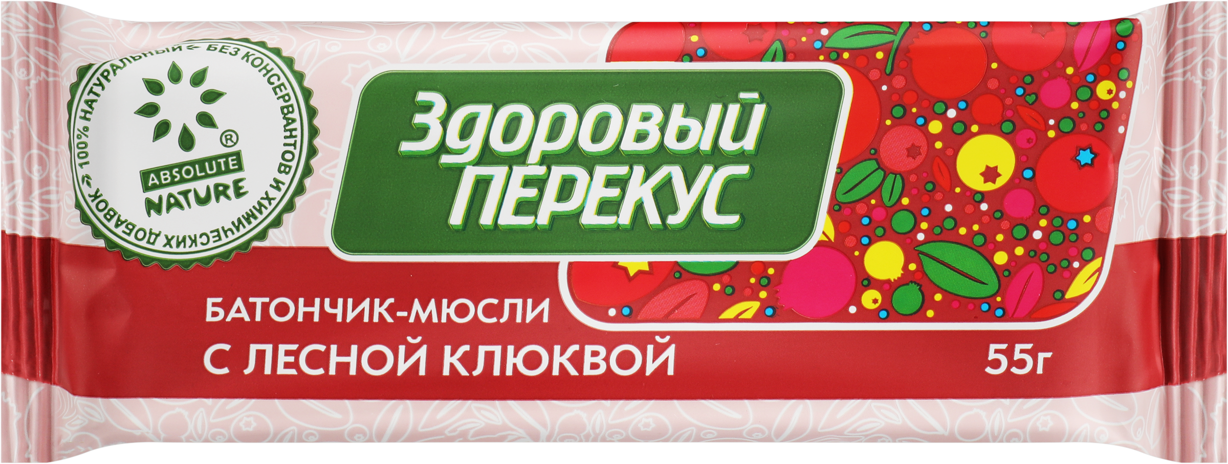 Изображение товара Батончик мюсли ЗДОРОВЫЙ ПЕРЕКУС с лесной клюквой, 55г