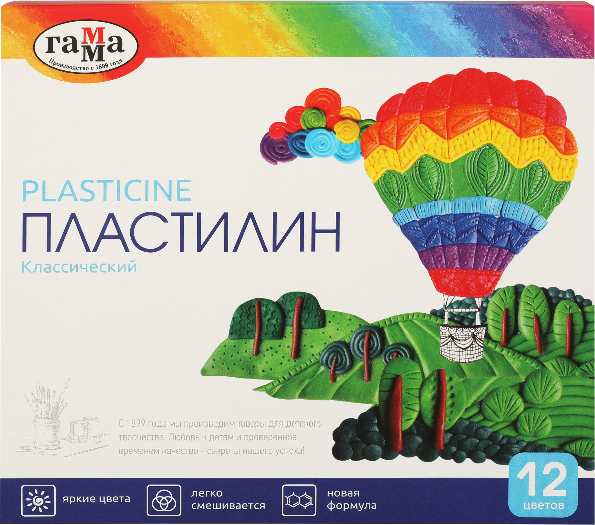 Изображение товара Пластилин ГАММА Классический 12 цветов, безопасный детский набор для творчества