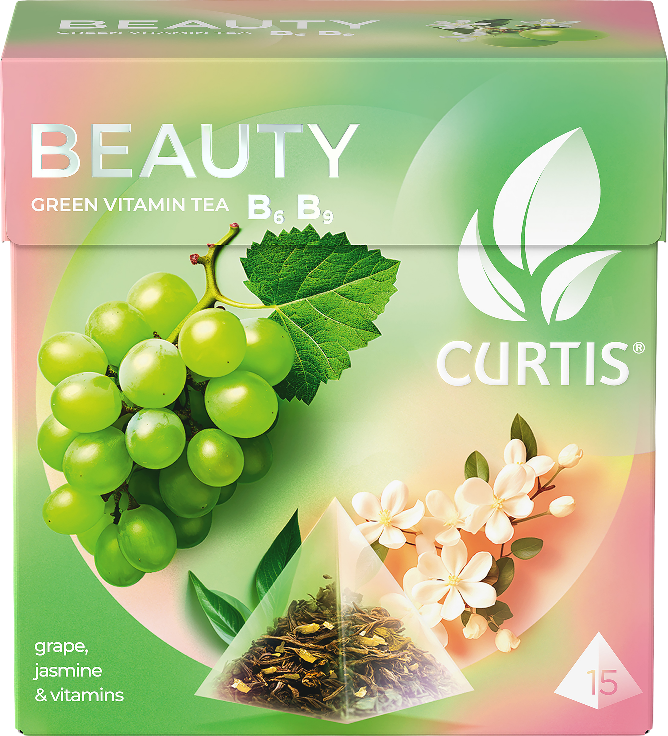 Изображение товара Зеленый ароматизированный чай CURTIS Beauty в пирамидках 15 шт