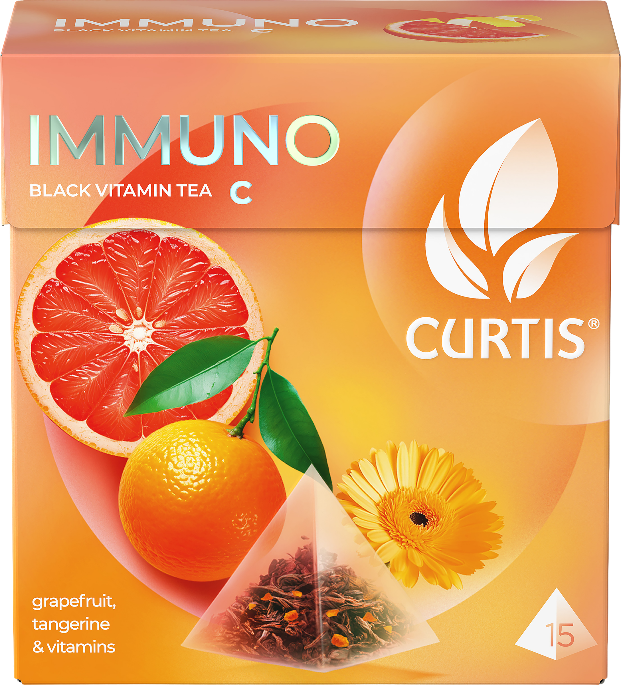 Изображение товара Чай черный CURTIS Immuno с цедрой апельсина и лимона, 15 пакетов