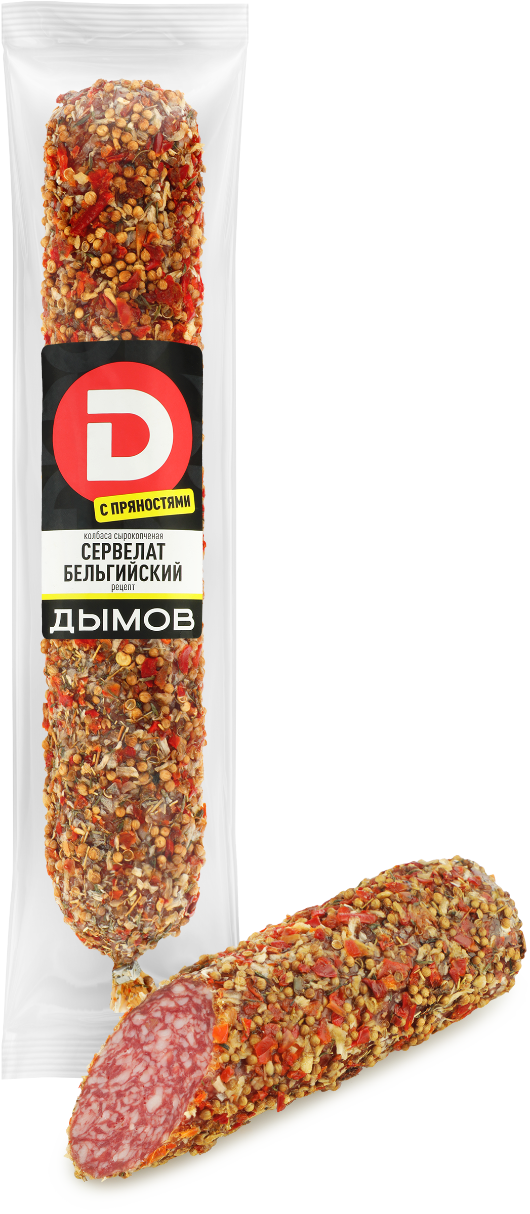 Изображение товара Колбаса сырокопченая ДЫМОВ Сервелат Бельгийский рецепт в обсыпке 1966.99 рублей
