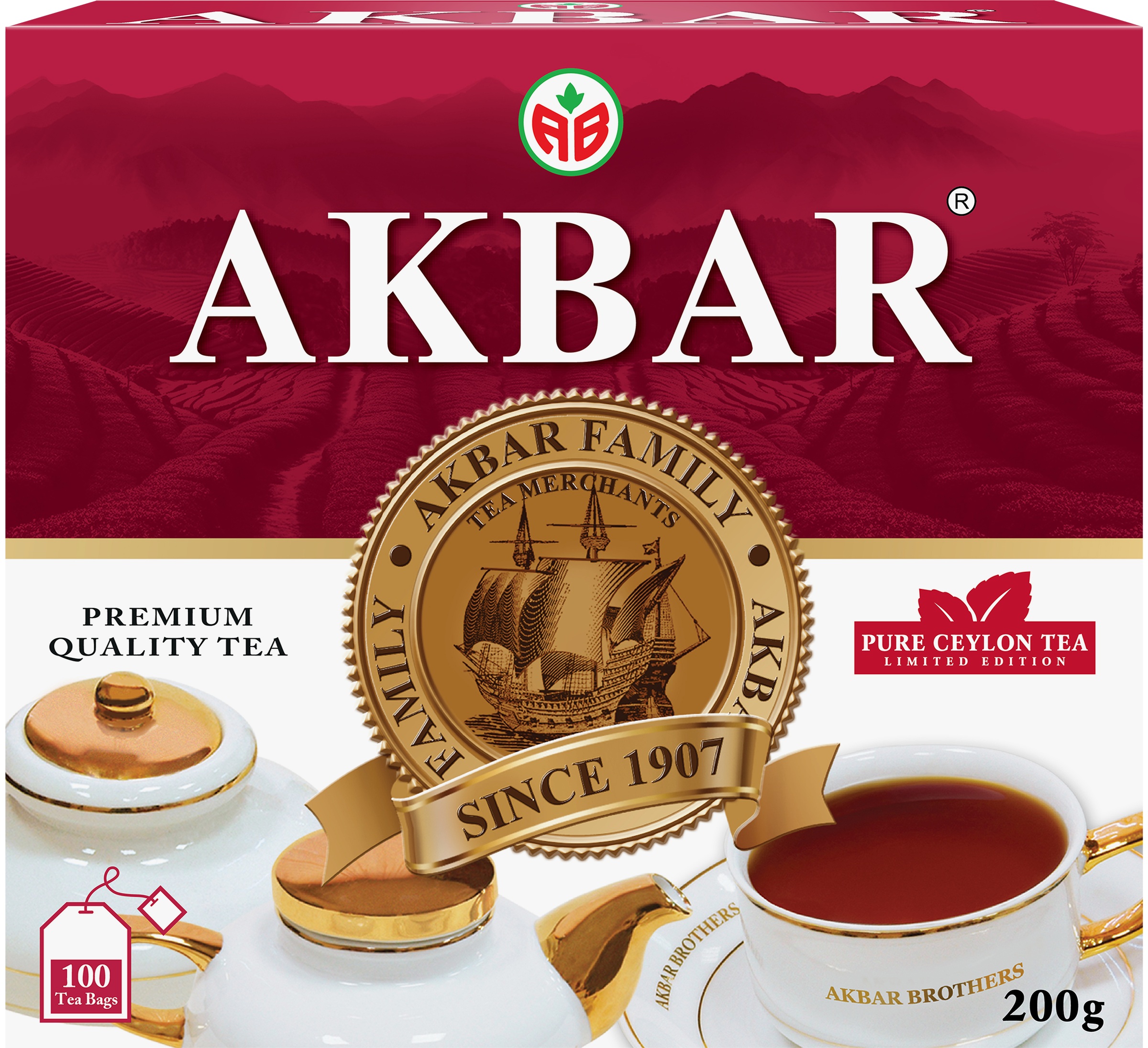 Изображение товара Черный чай AKBAR Limited Edition, 100 пакетиков для ароматного и быстрого заваривания