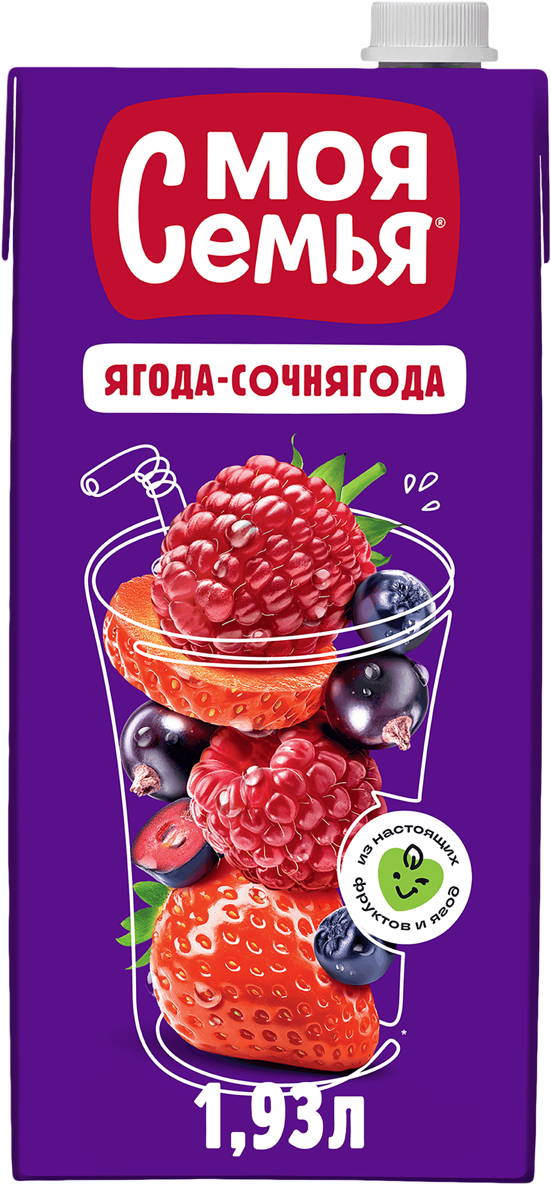 Изображение товара Напиток сокосодержащий МОЯ СЕМЬЯ Ягода-Сочнягода фруктово-ягодный, 1.93л