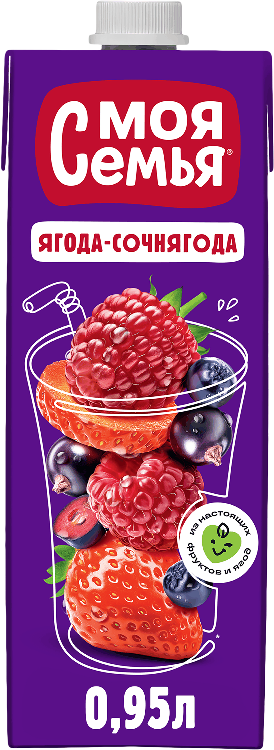 Изображение товара Напиток сокосодержащий МОЯ СЕМЬЯ Ягода-Сочнягода 0.95л фруктово-ягодный