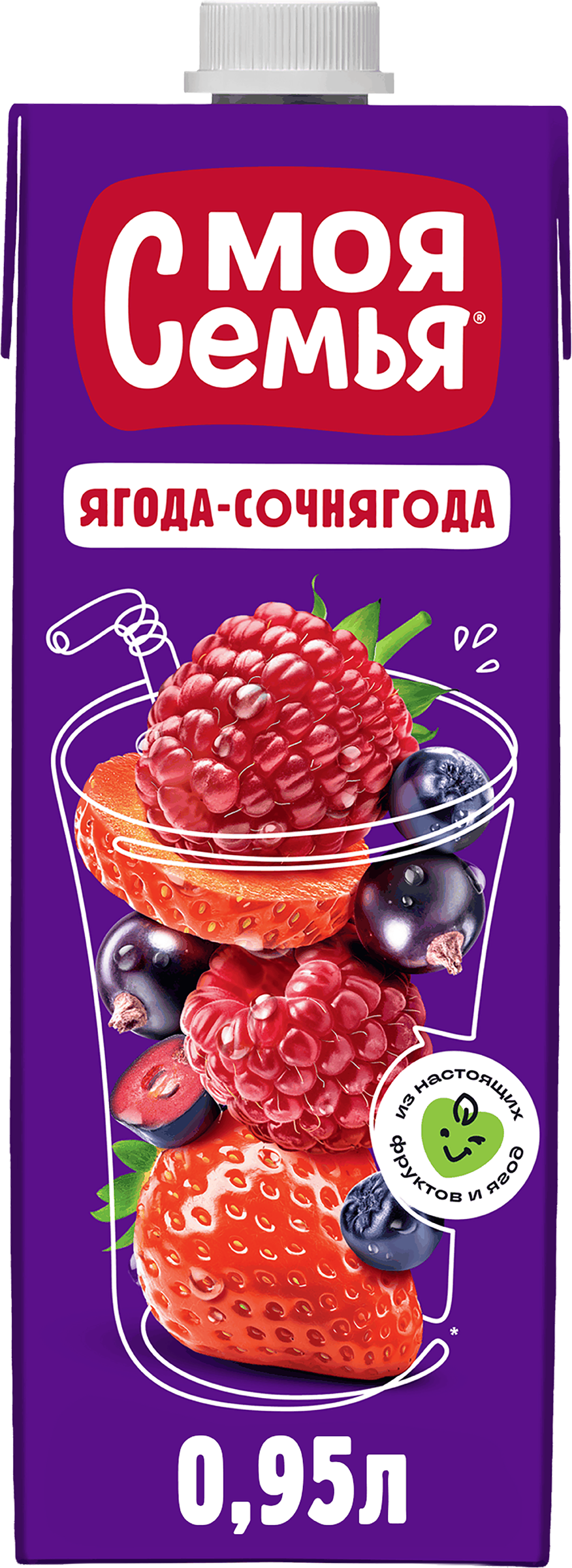Изображение товара Напиток сокосодержащий МОЯ СЕМЬЯ Ягода-Сочнягода 0.95л фруктово-ягодный