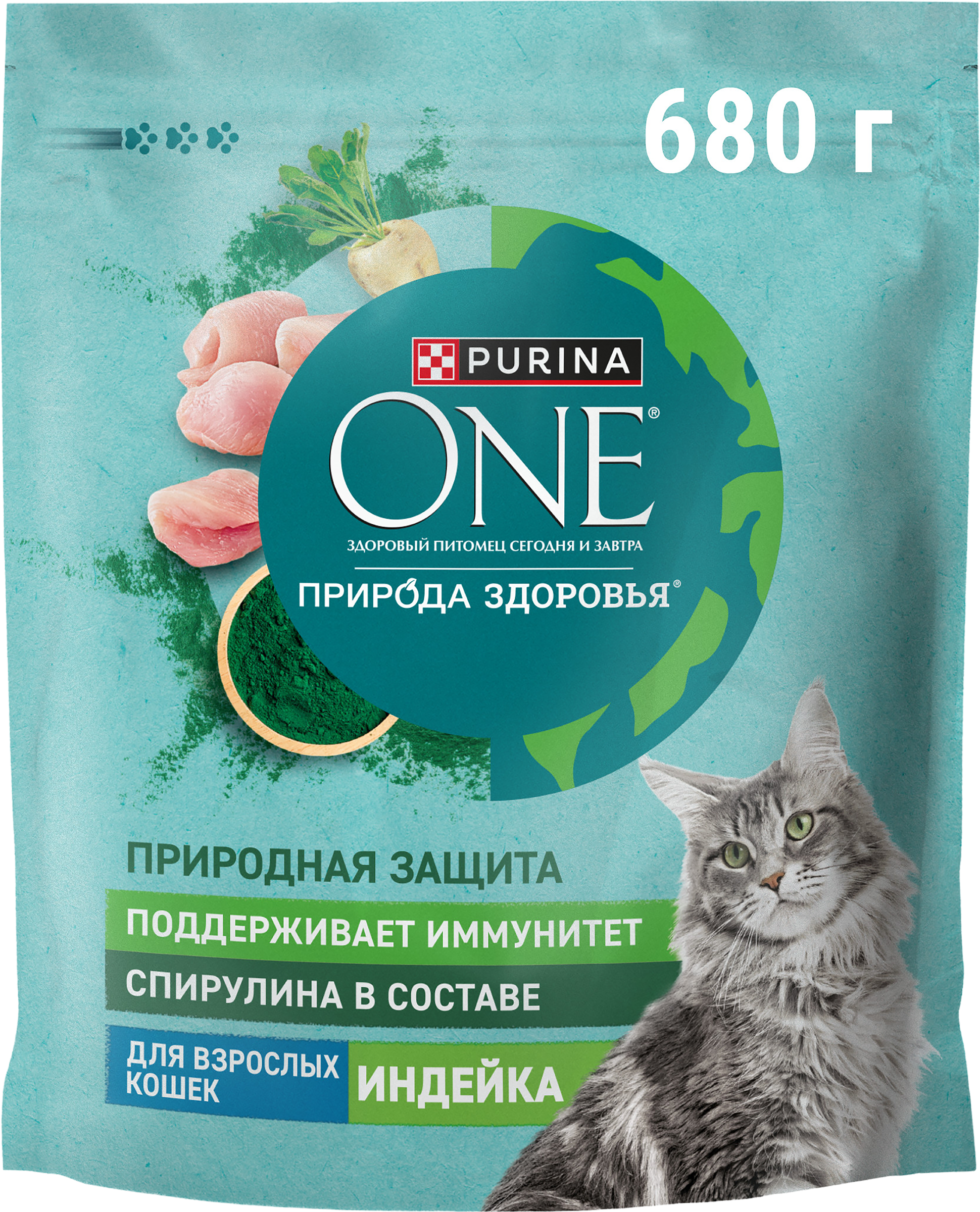 Изображение товара Корм сухой для взрослых кошек PURINA ONE природная здоровье со спирулиной 680 г