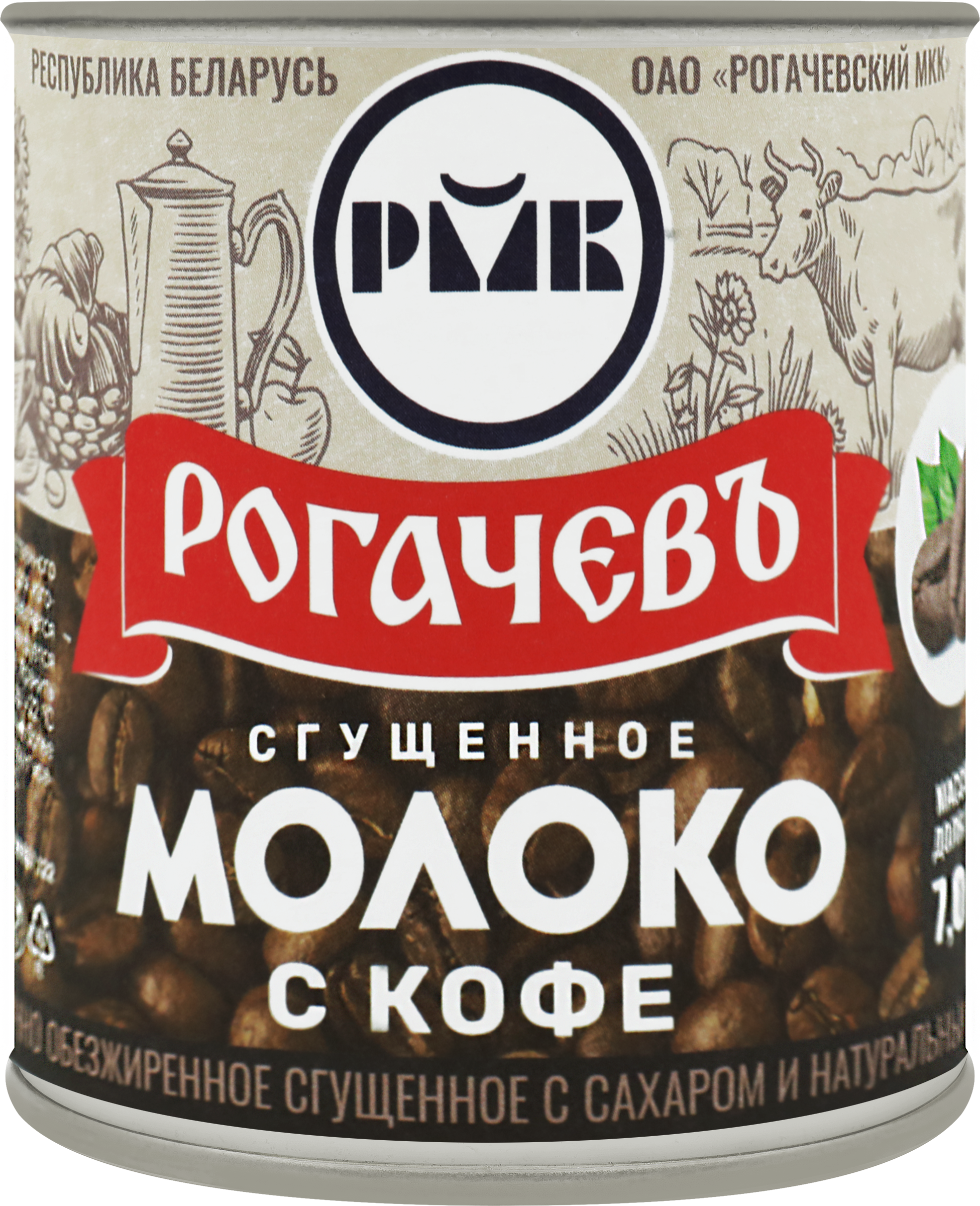 Изображение товара Молоко сгущенное РОГАЧЕВЪ с натуральным кофе 7%, без змж, 380г