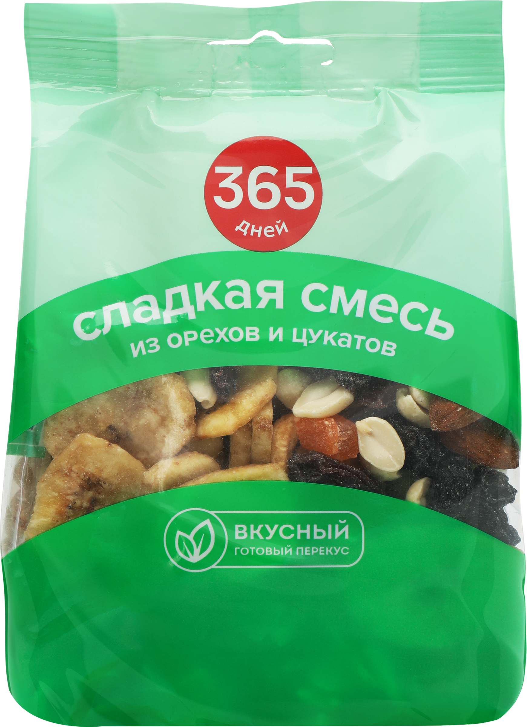 Изображение товара Смесь фруктово-ореховая 365 ДНЕЙ Сладкая, 200г - полезный перекус для веганов и любителей орехов
