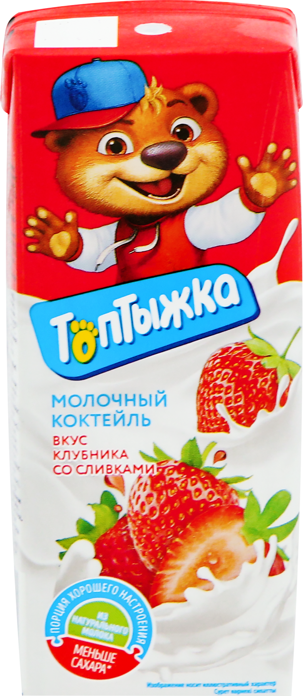Изображение товара Коктейль молочный ультрапастеризованный ТОПТЫЖКА Клубника со сливками 3,2% 200г