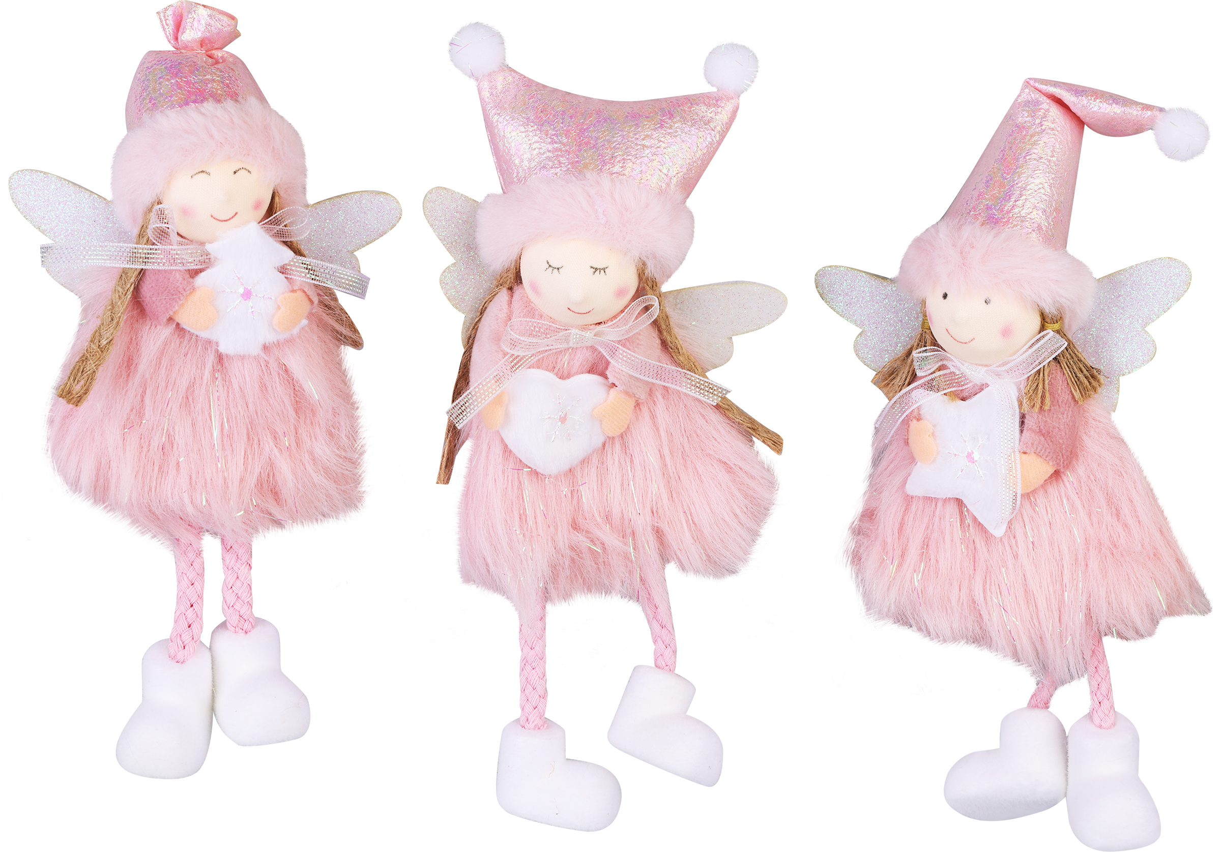 Изображение товара Украшение елочное HOMECLUB Фея в пушистой юбке 11см, розовый/белый/золотой