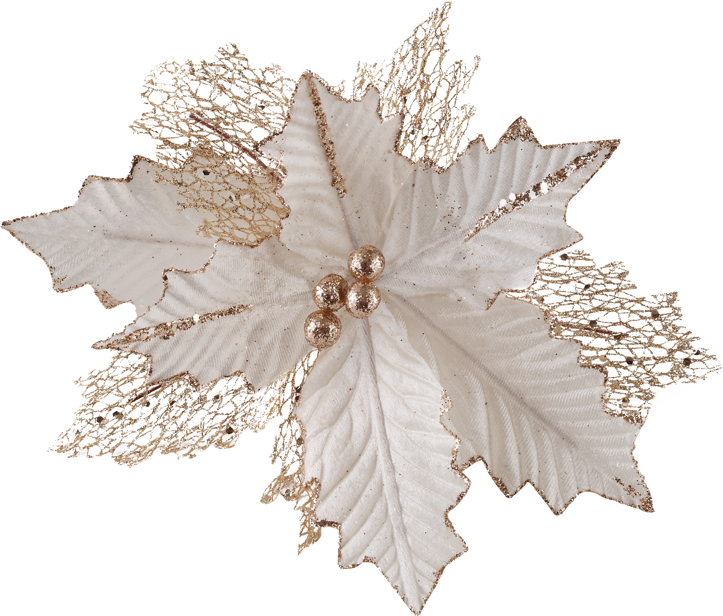 Изображение товара Украшение елочное HOMECLUB Пуансеттия тканевая 23см розово-золотое