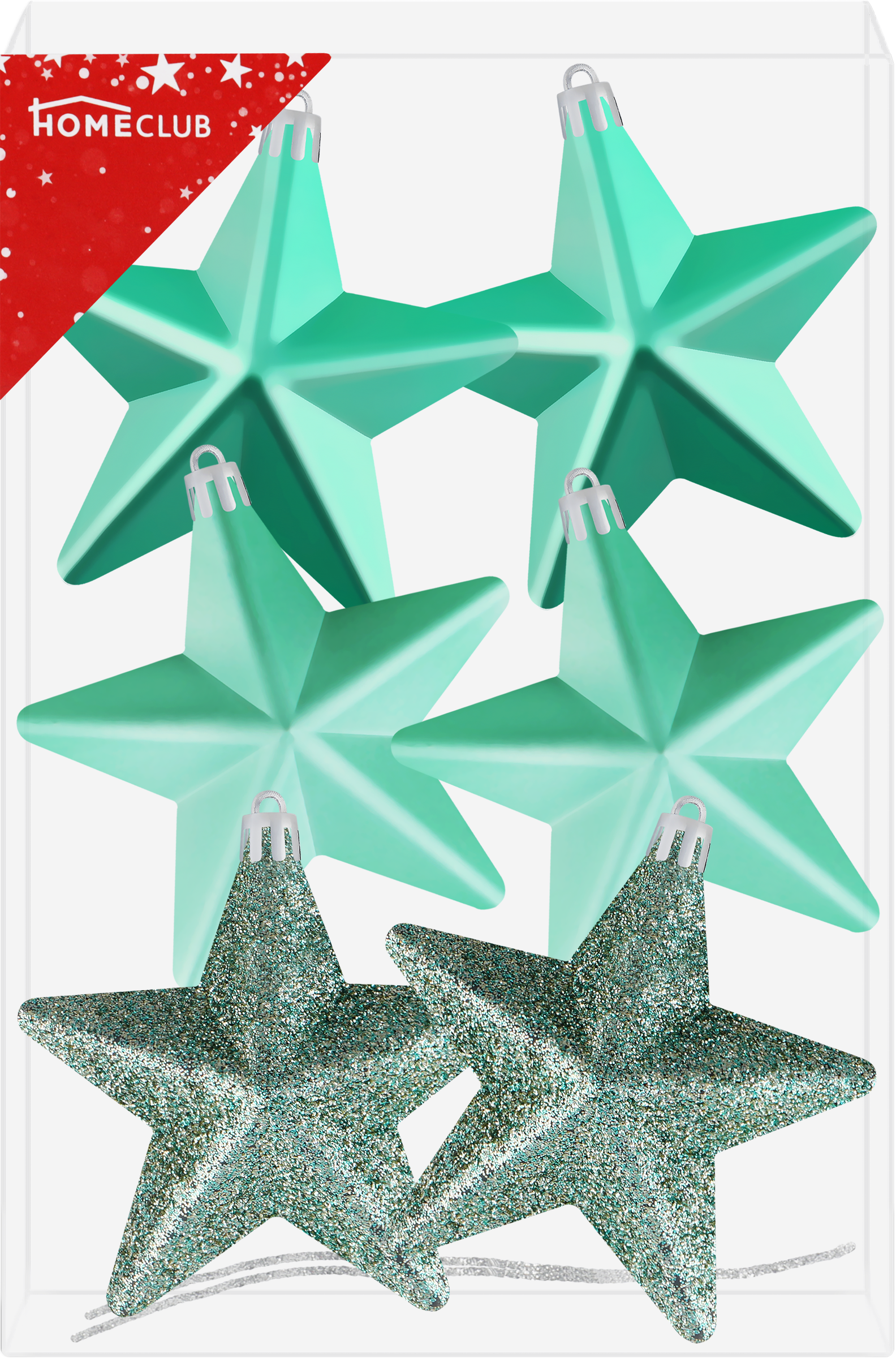 Изображение товара Украшение новогоднее HOMECLUB Звездочки 7 см, 6 шт, голубой / синий / золото