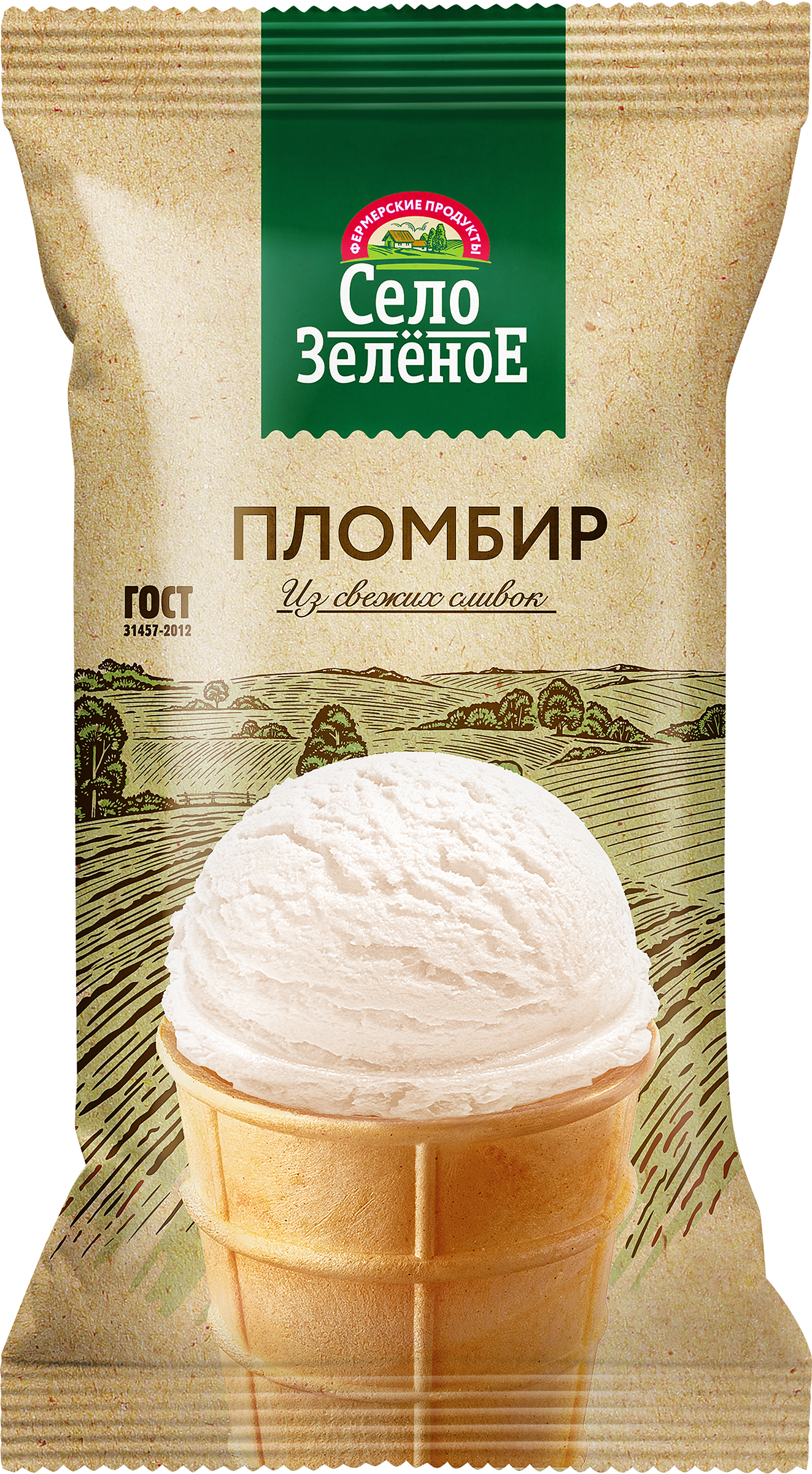 Изображение товара Мороженое СЕЛО ЗЕЛЁНОЕ Пломбир ванильный 15%, без змж, вафельный стаканчик, 90г