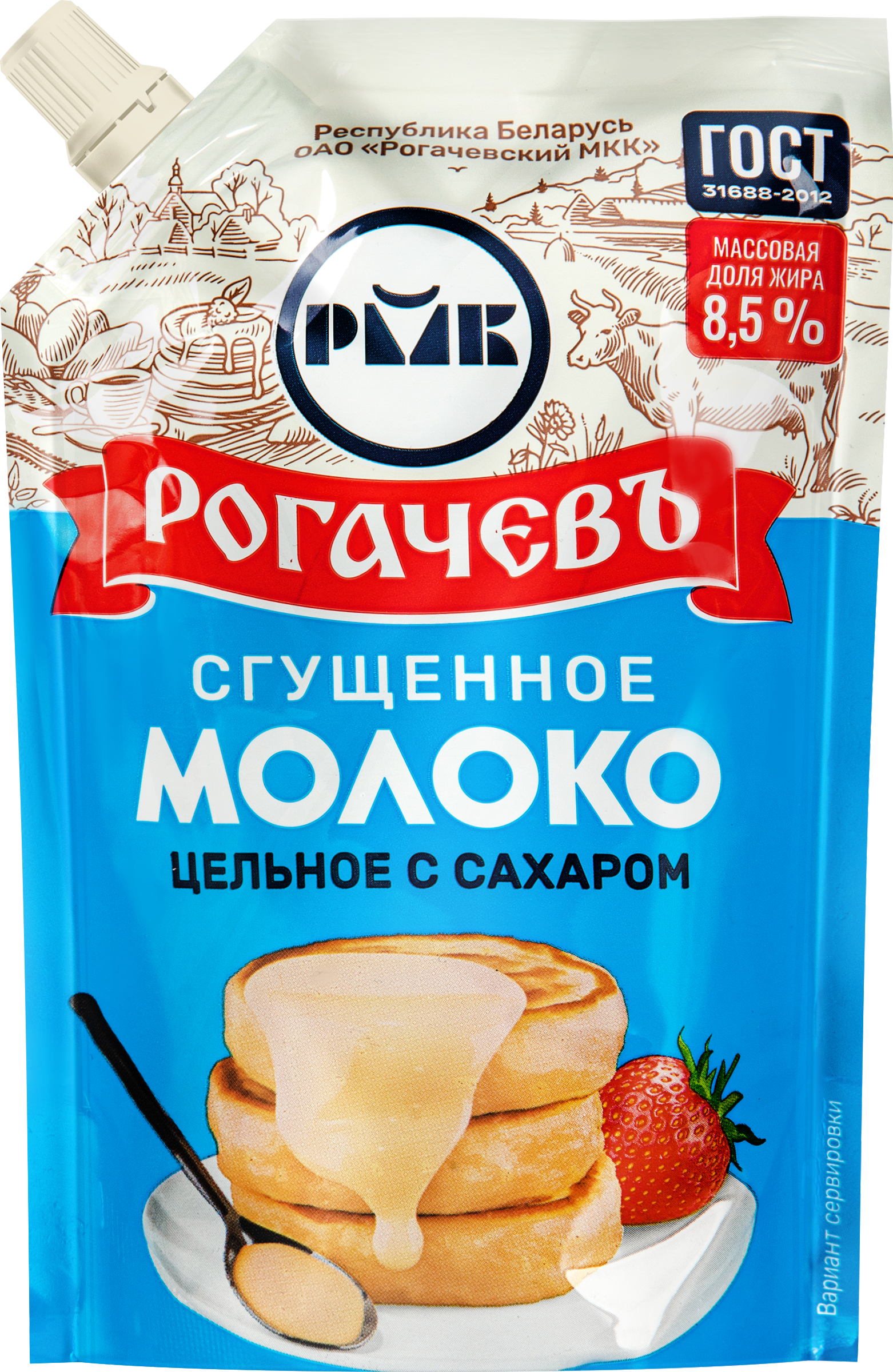 Изображение товара Молоко сгущенное РОГАЧЕВ цельное с сахаром 8,5%, без змж, 270г
