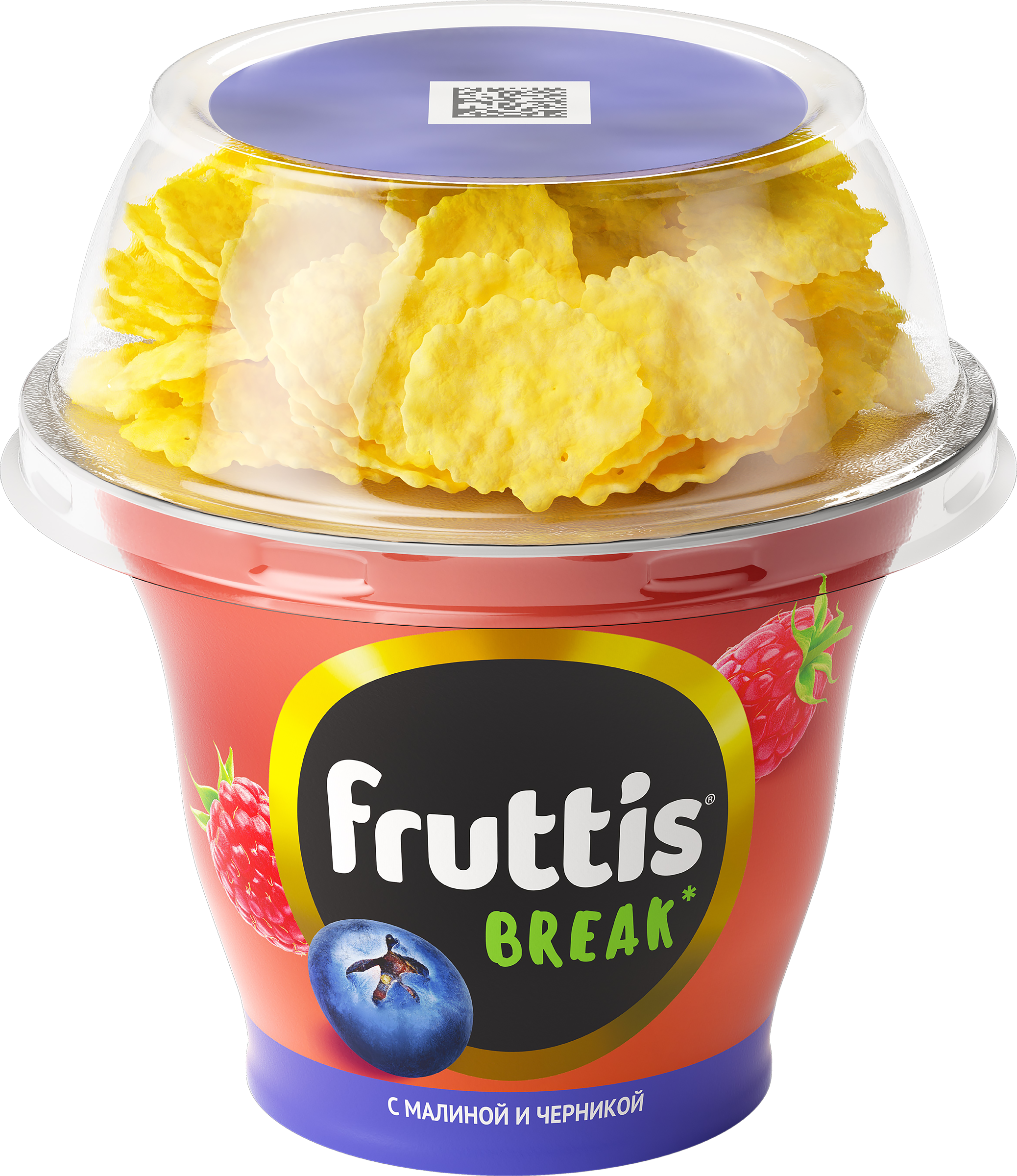 Изображение товара Продукт йогуртный пастеризованный FRUTTIS Вкусный перерыв Малина, черника с топпером 2,5%, без змж, 175г