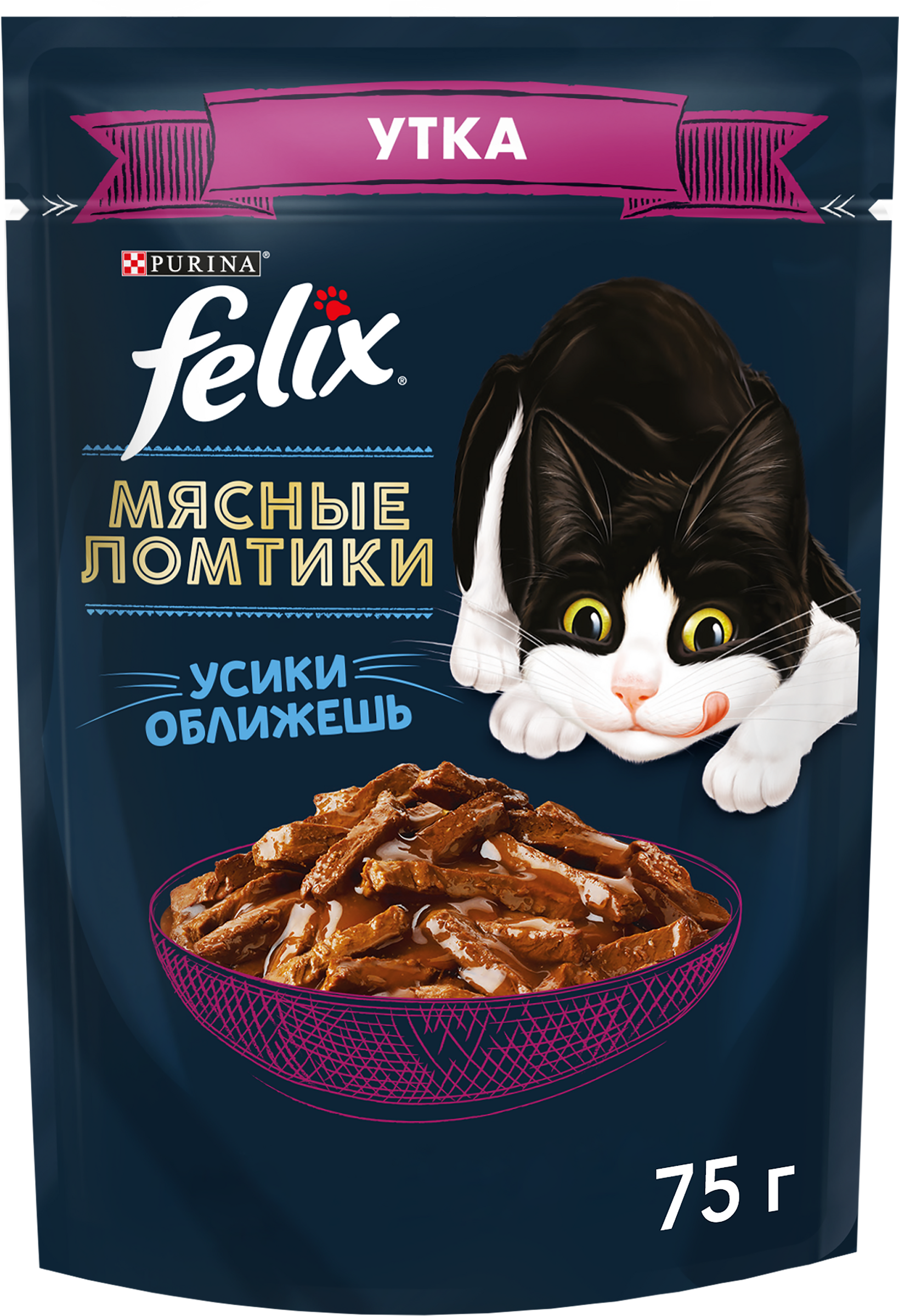 Изображение товара Корм влажный для взрослых кошек FELIX Мясные ломтики с уткой в соусе, 75г