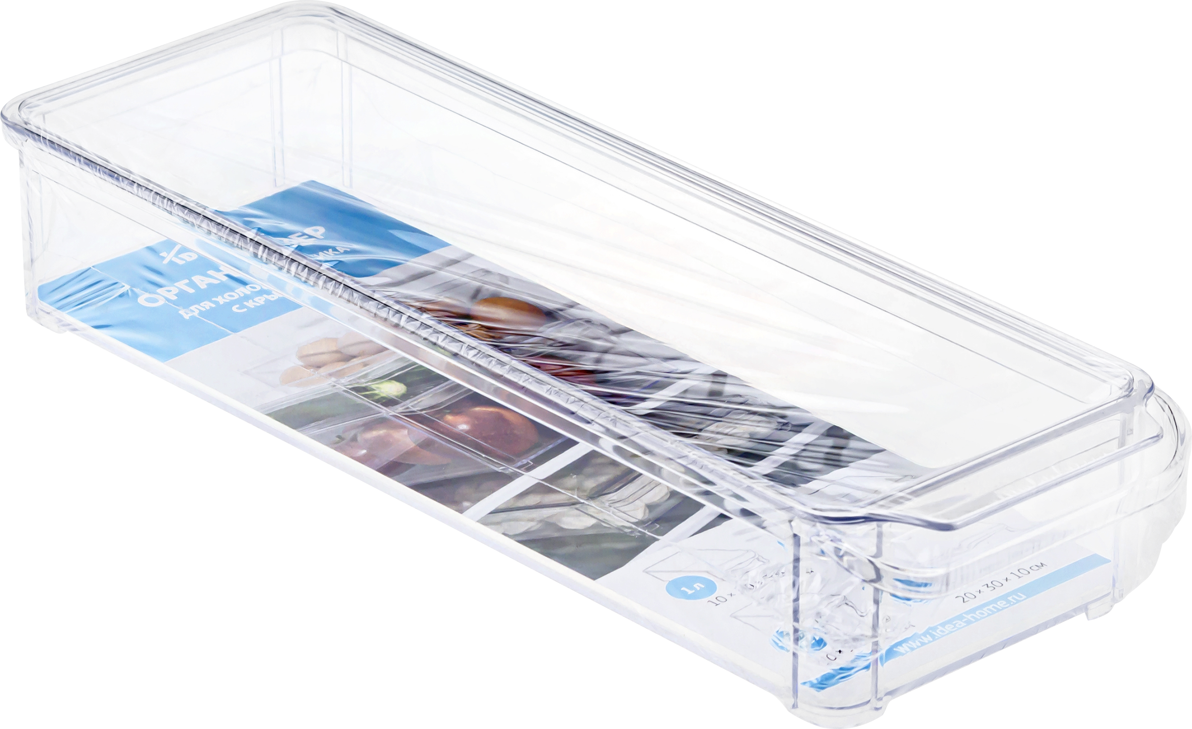 Изображение товара Органайзер для холодильника IDEA 10х30х5см с крышкой прозрачный размер М Арт. 1584
