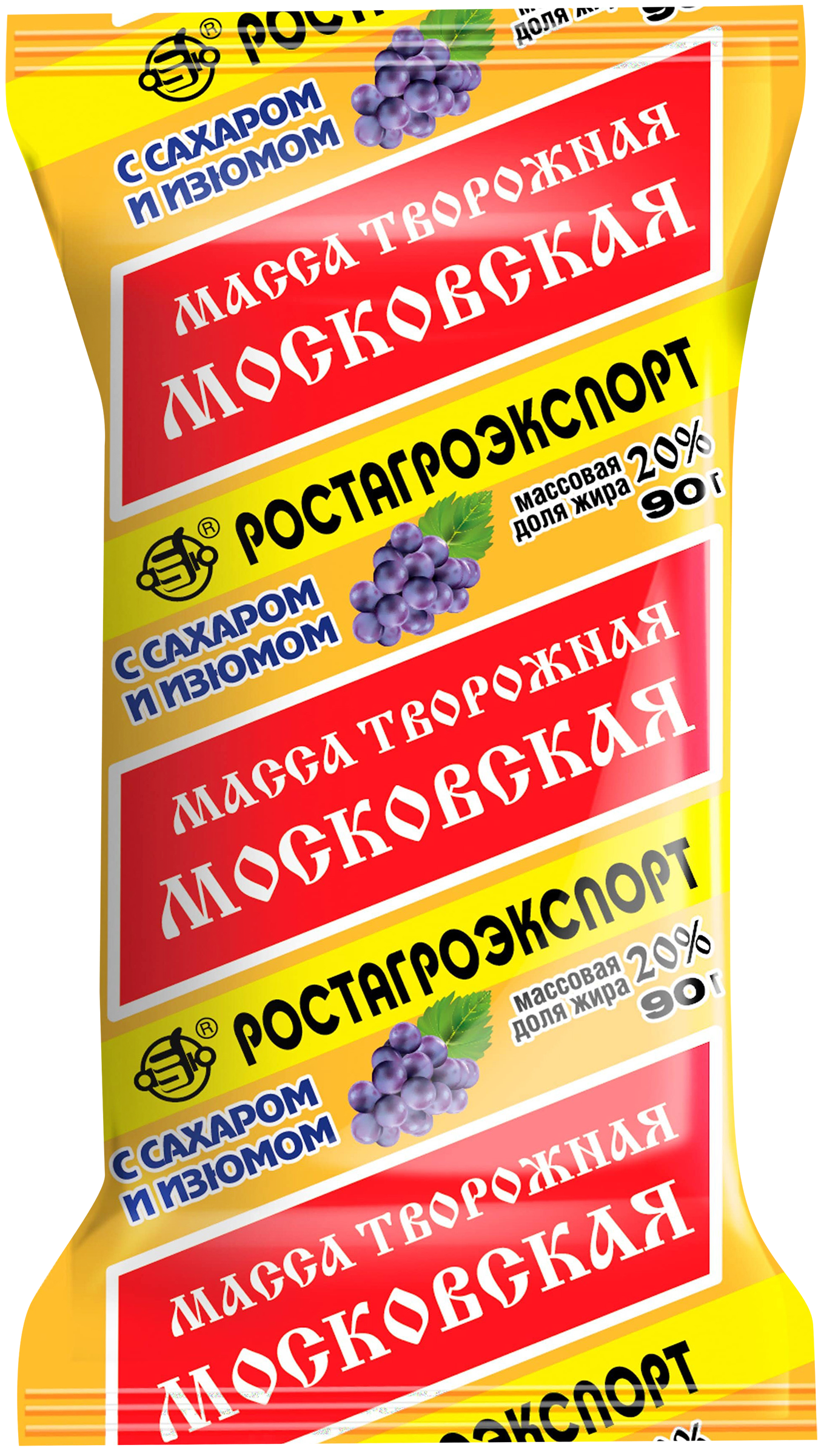 Изображение товара Масса творожная РОСТАГРОЭКСПОРТ Московская с сахаром и изюмом 20%, без змж, 180г
