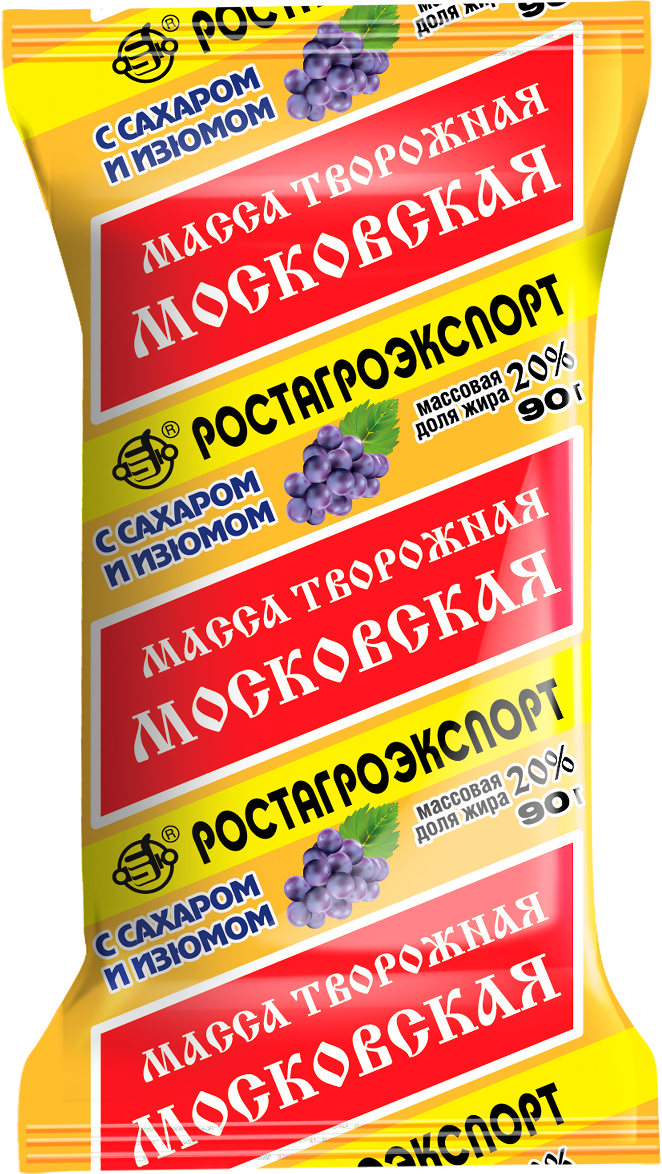 Изображение товара Масса творожная РОСТАГРОЭКСПОРТ Московская с сахаром и изюмом 20%, без змж, 90г