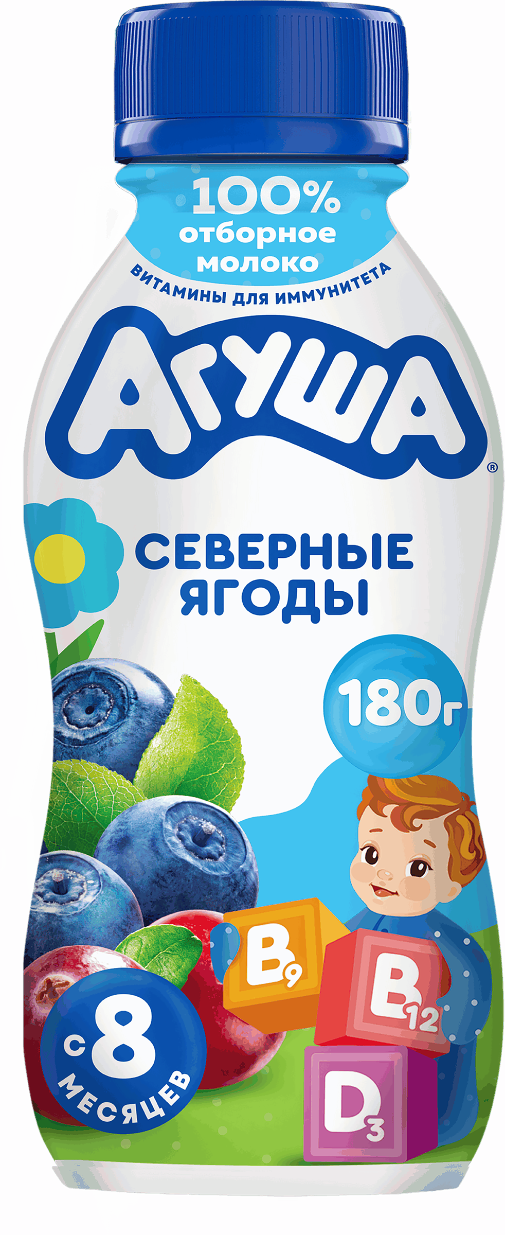 Изображение товара Йогурт питьевой детский АГУША Черника, брусника, клюква 2,7%, с 8 месяцев, без змж, 180г