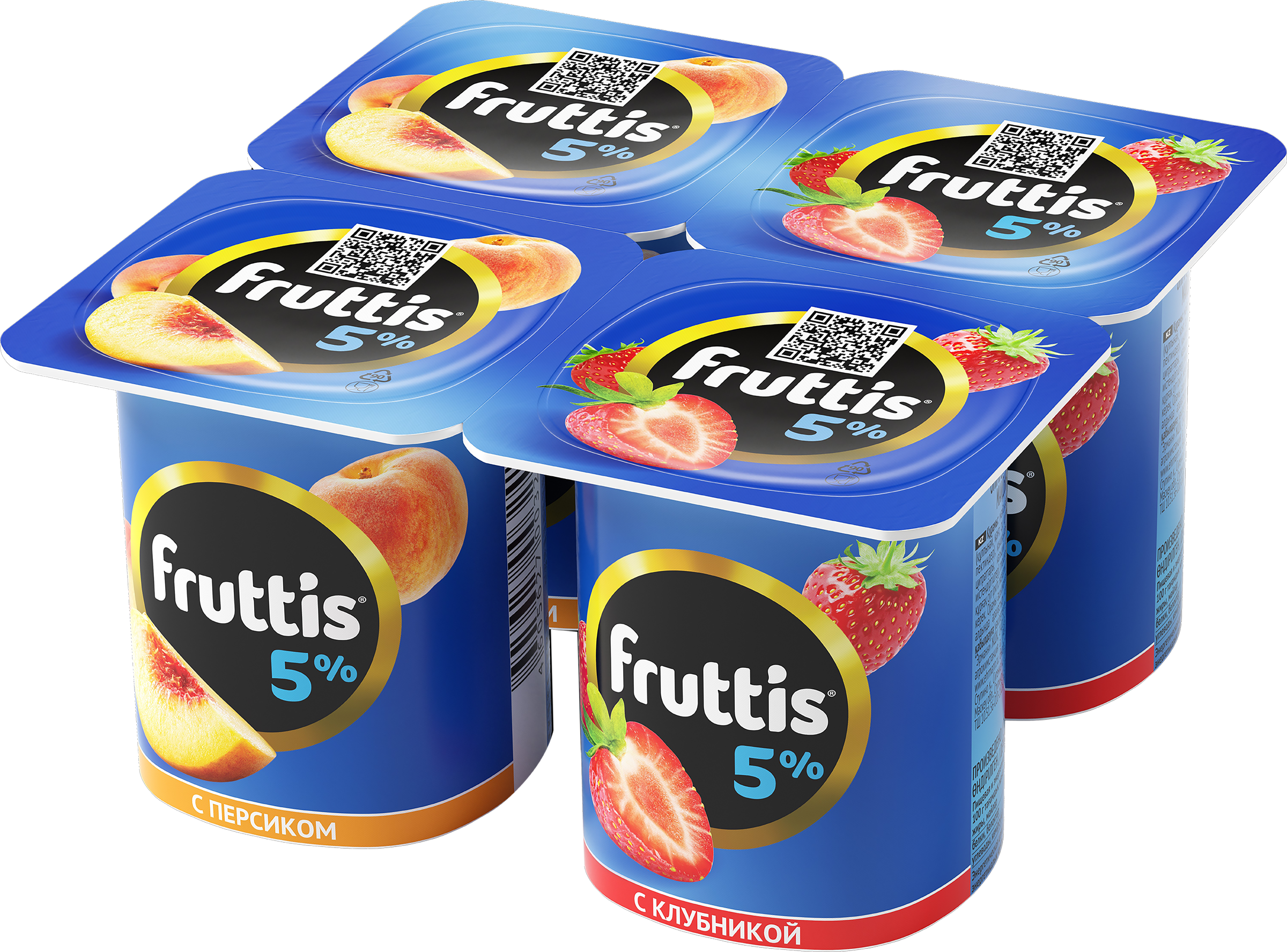 Изображение товара Продукт йогуртный FRUTTIS Клубника/Персик 5%, без змж, 115г