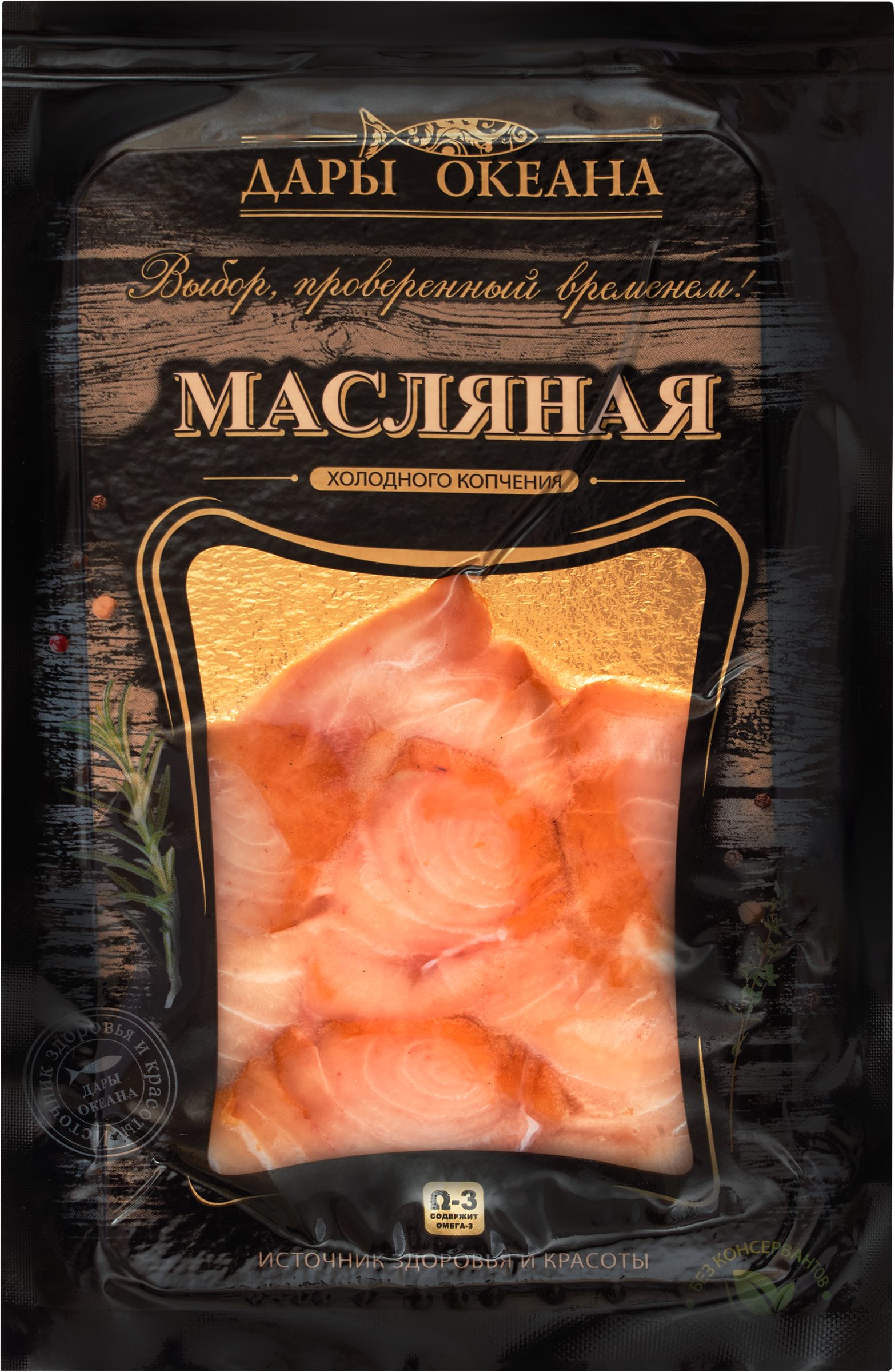 Изображение товара Масляная рыба холодного копчения ДАРЫ ОКЕАНА ломтики, 70г