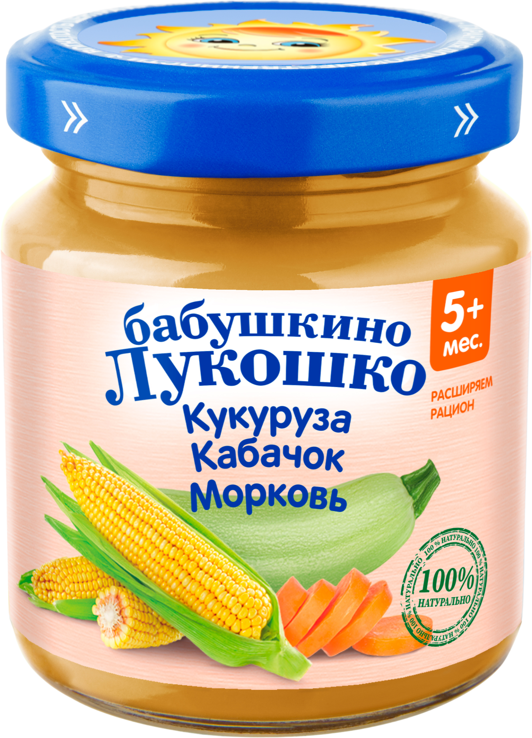 Изображение товара Пюре злаково-овощное БАБУШКИНО ЛУКОШКО Кукуруза кабачок морковь 100г