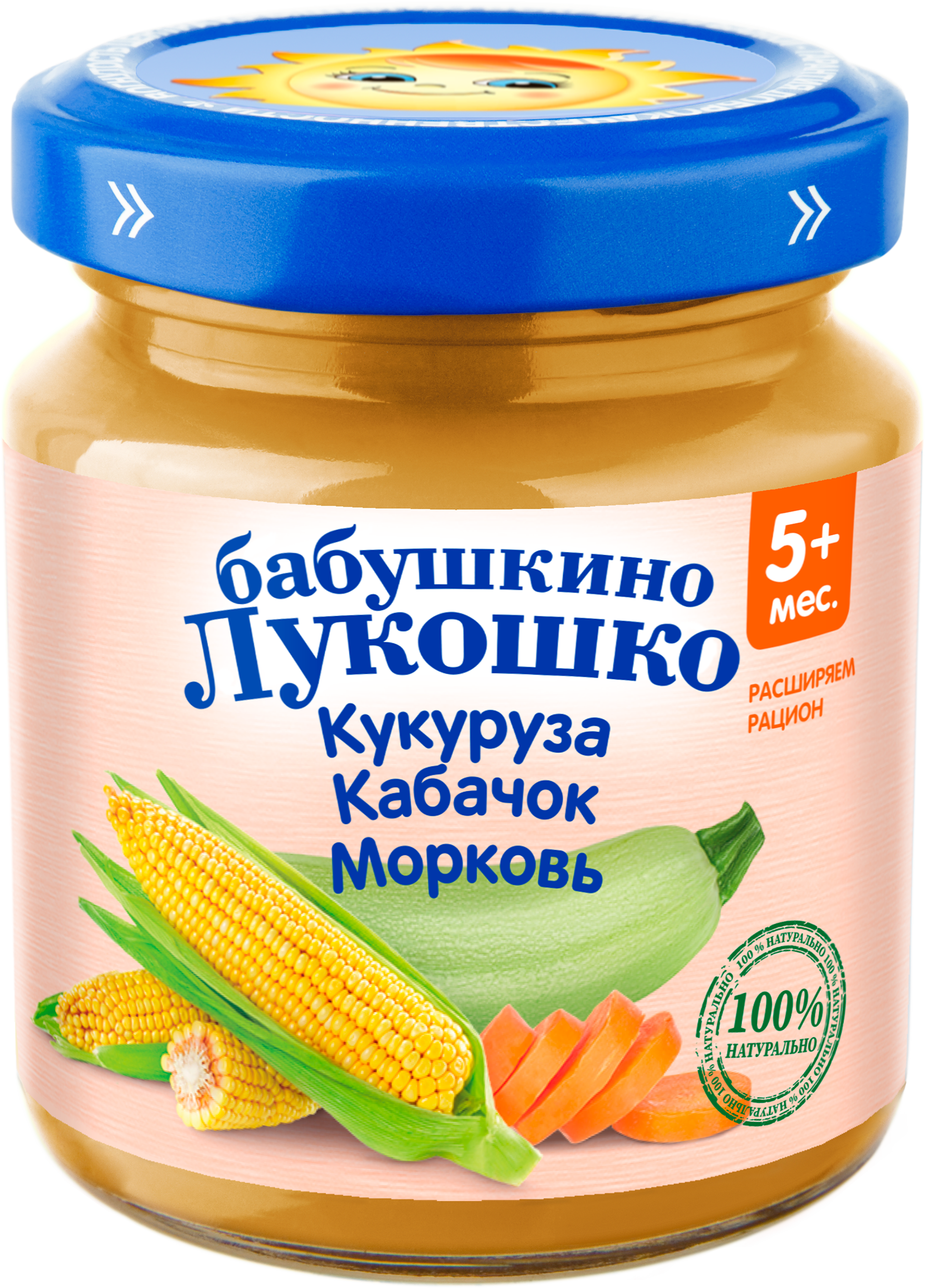 Изображение товара Пюре злаково-овощное БАБУШКИНО ЛУКОШКО Кукуруза кабачок морковь 100г