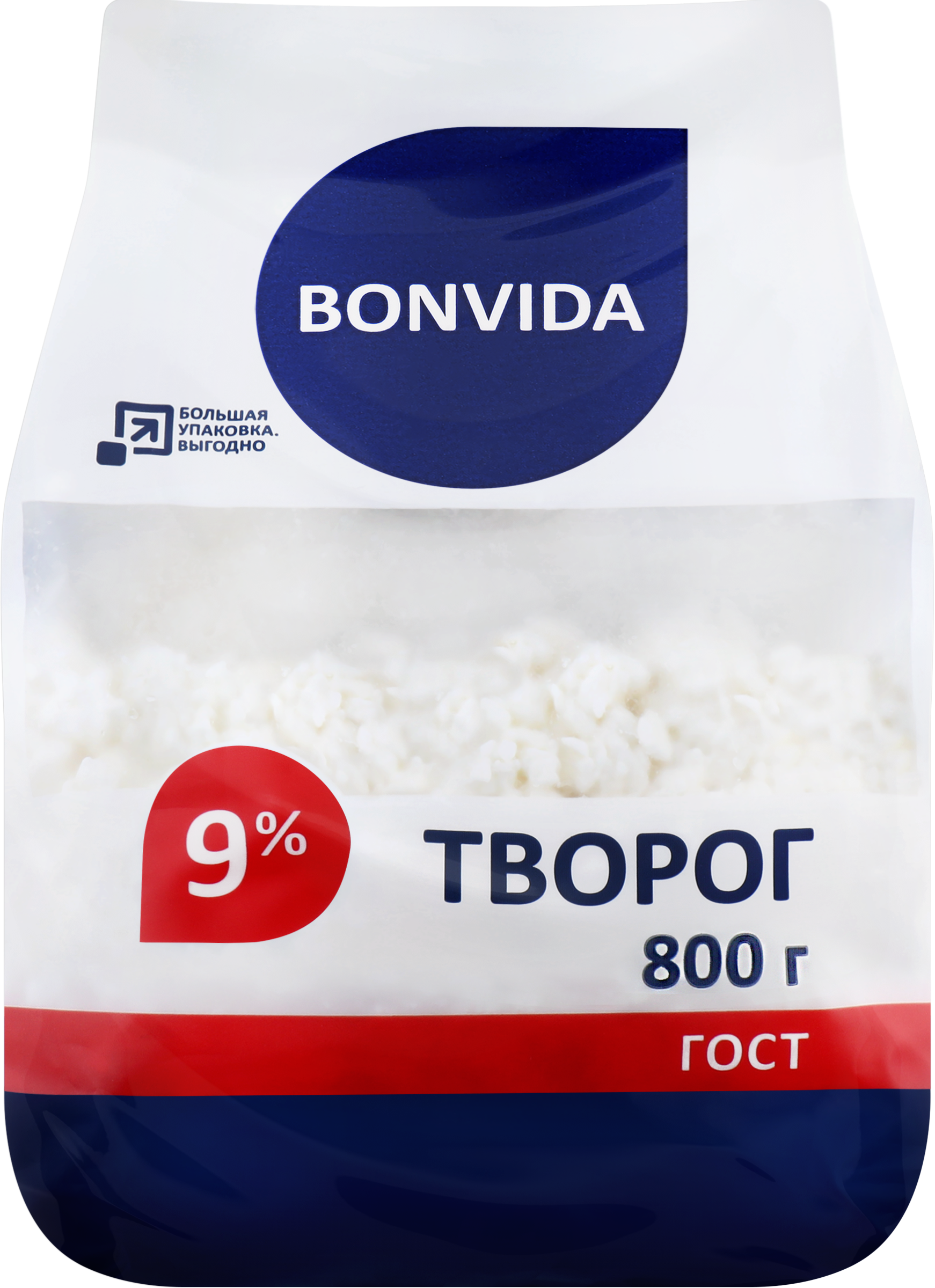 Изображение товара Творог BONVIDA 9% без змж, 800г натуральный продукт высокого качества