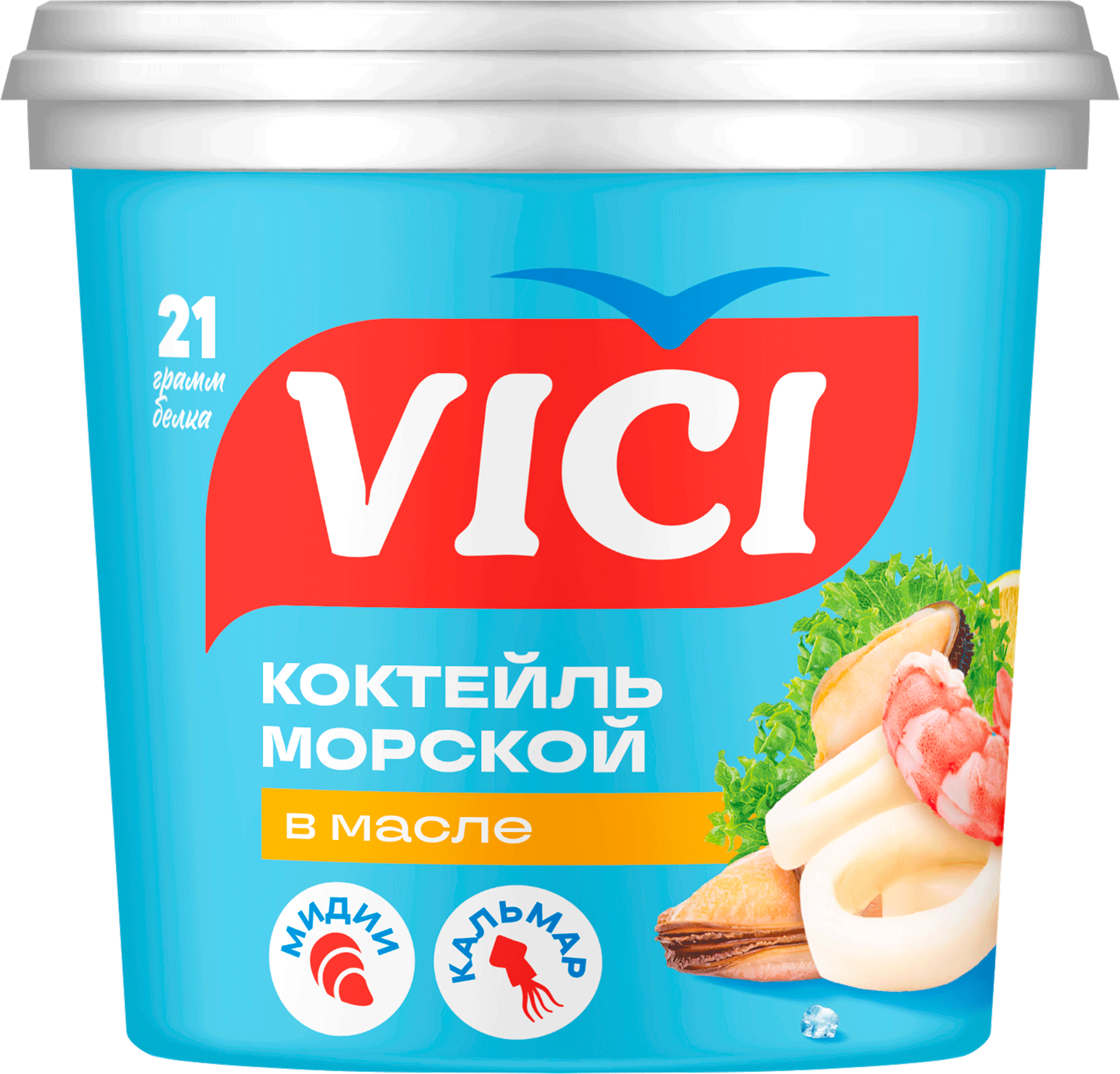 Изображение товара Коктейль из морепродуктов VICI Морской с креветками в масле 360г