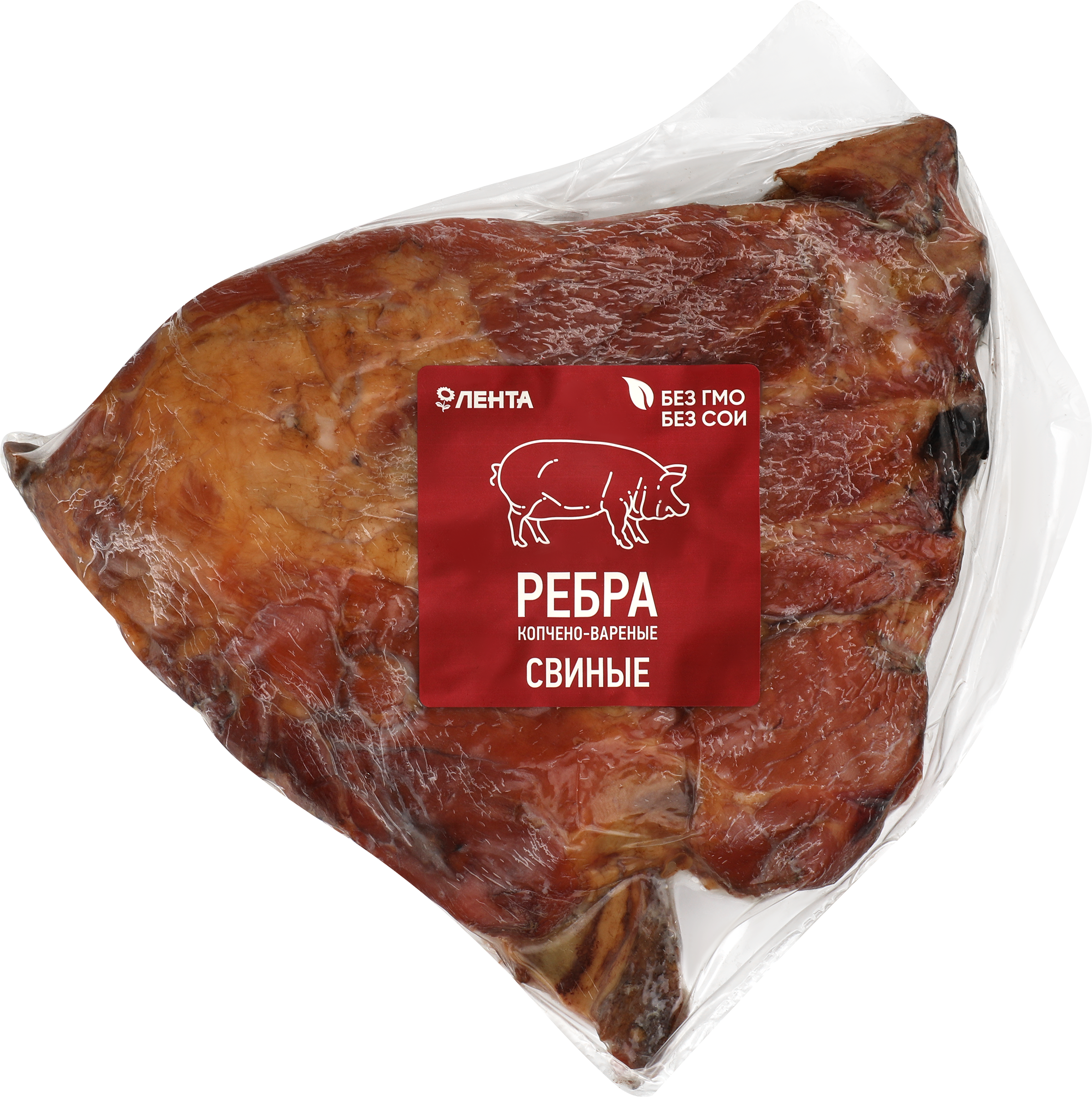 Изображение товара Ребра копчено-вареные свиные ЛЕНТА, весовые, 100 г