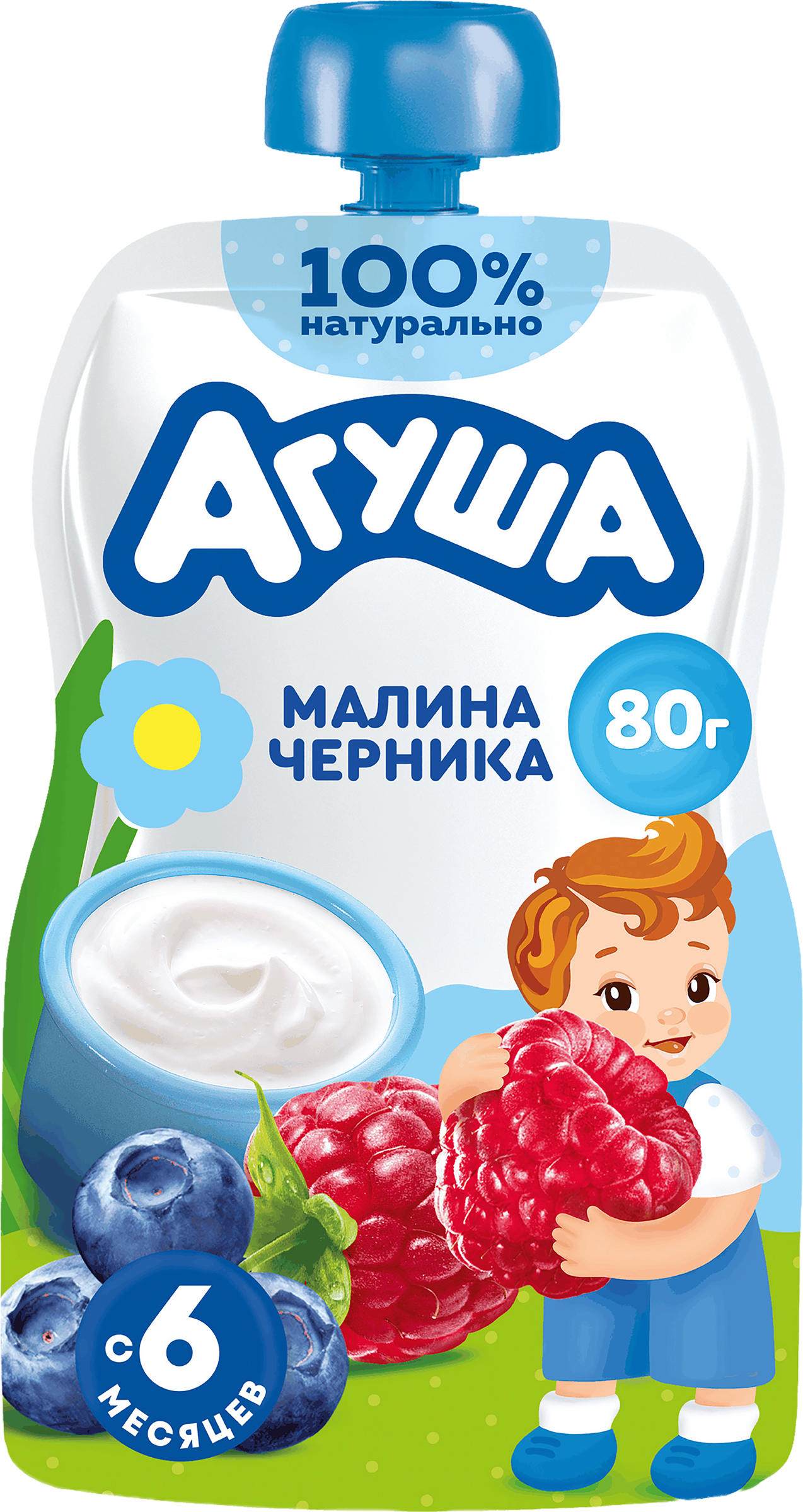 Изображение товара Детский творог Агуша Малина черника 4% 80г с 6 месяцев без змж