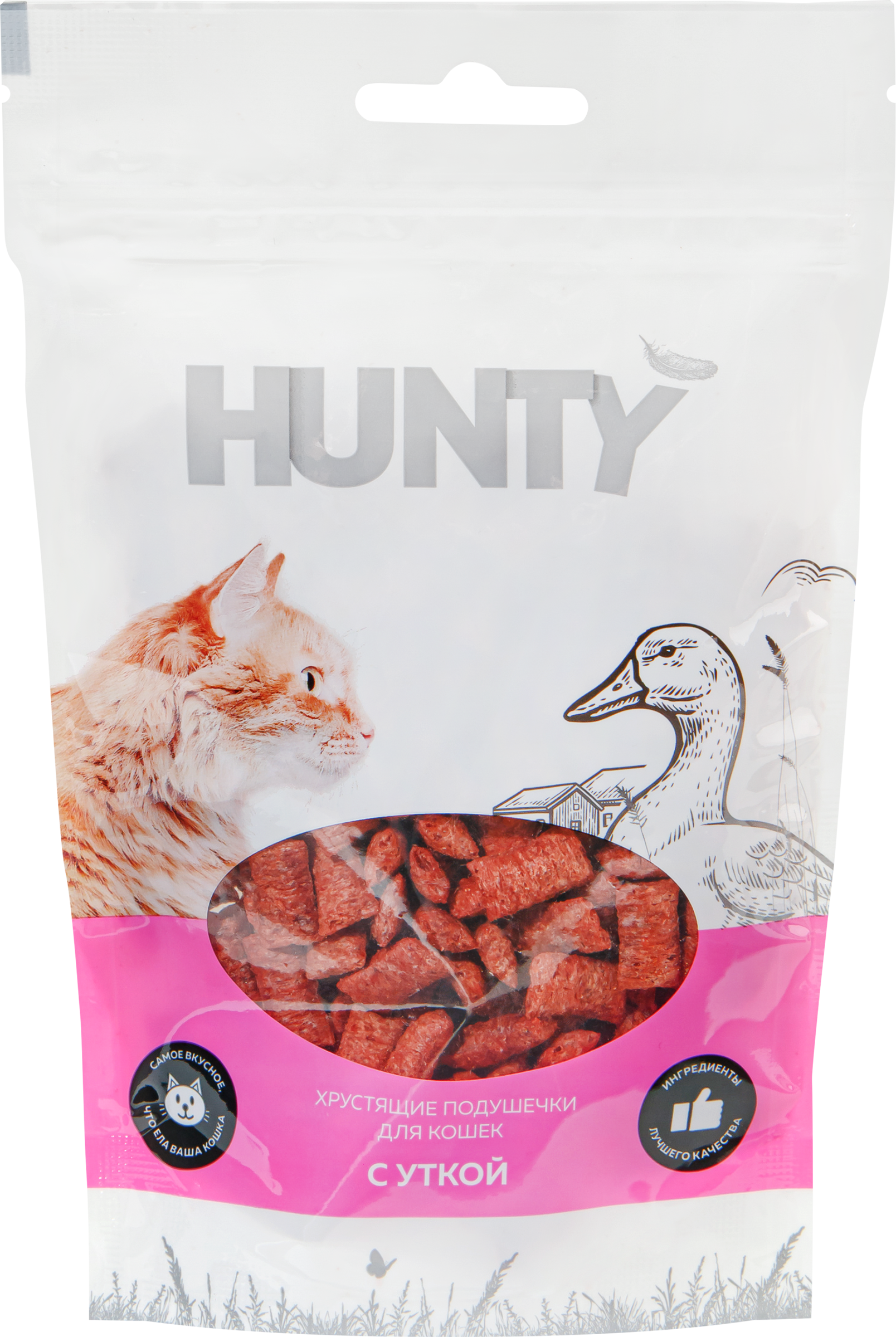 Изображение товара Лакомство для кошек HUNTY утка 60г хрустящие подушечки полезное лакомство
