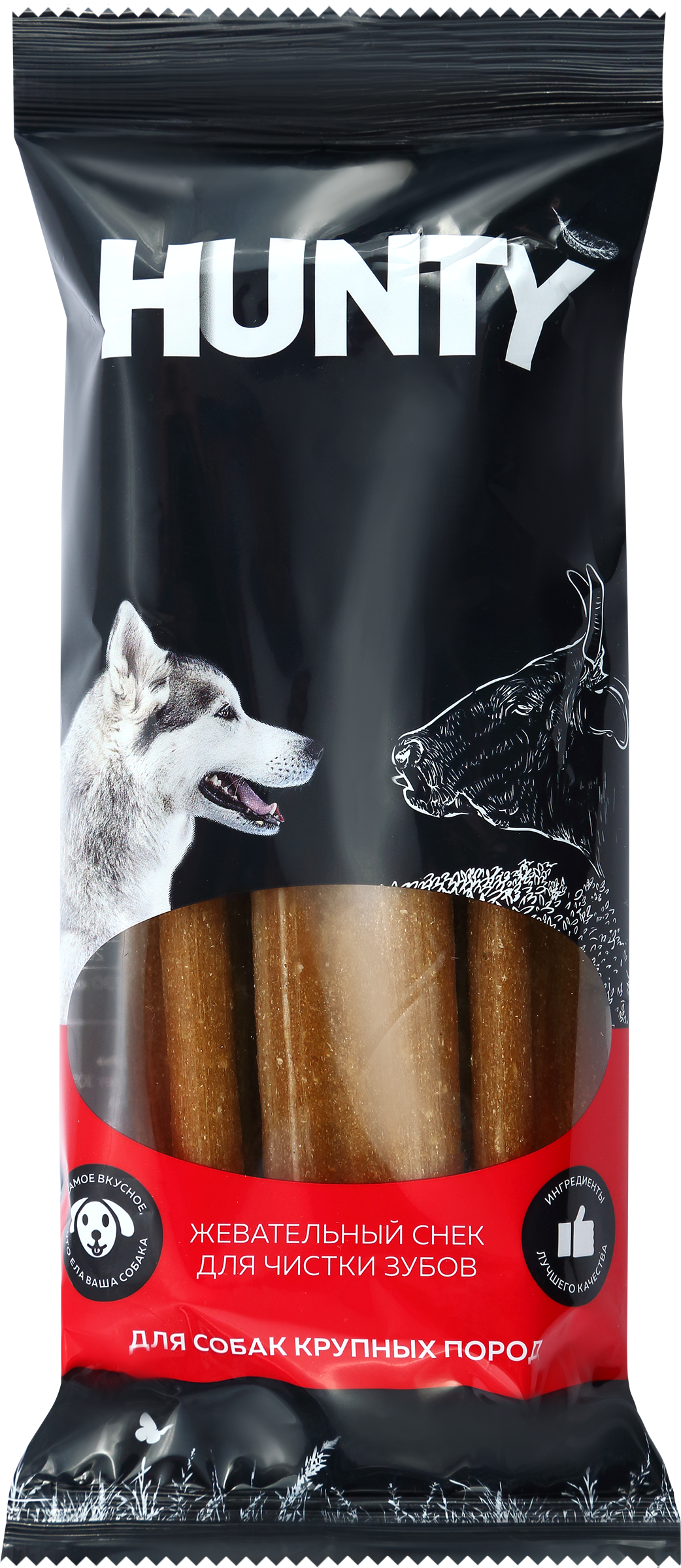 Изображение товара Лакомство для собак HUNTY жевательный снек для чистки зубов для крупных пород 150г