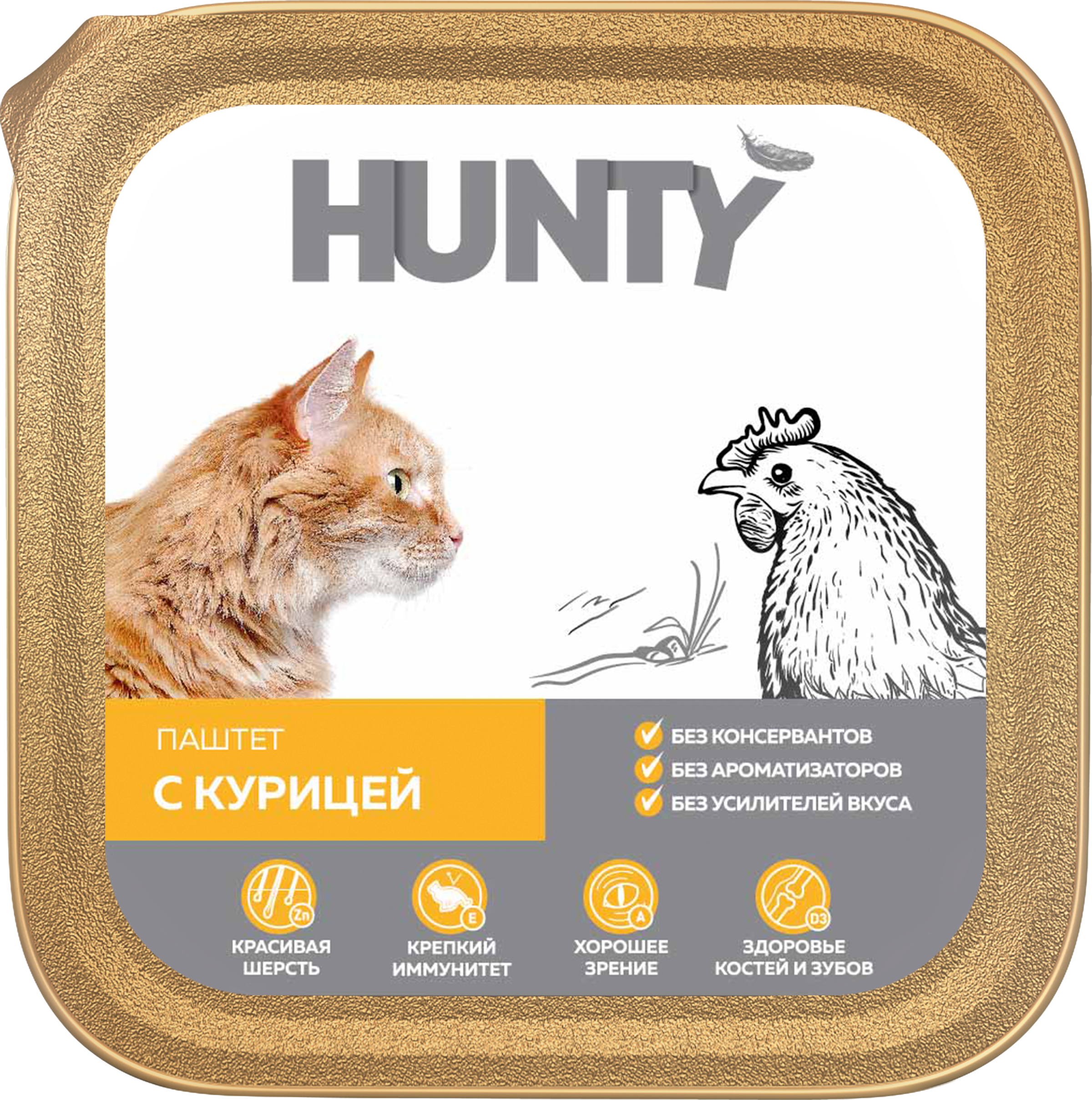 Изображение товара Корм консервированный для взрослых кошек HUNTY паштет с курицей, 100г