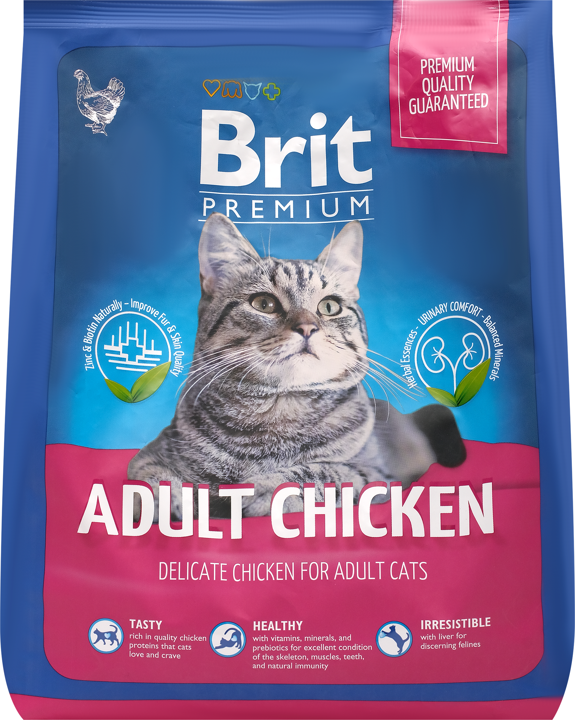 Изображение товара Корм сухой для взрослых кошек BRIT Premium Cat Adult Chicken с курицей, 2кг