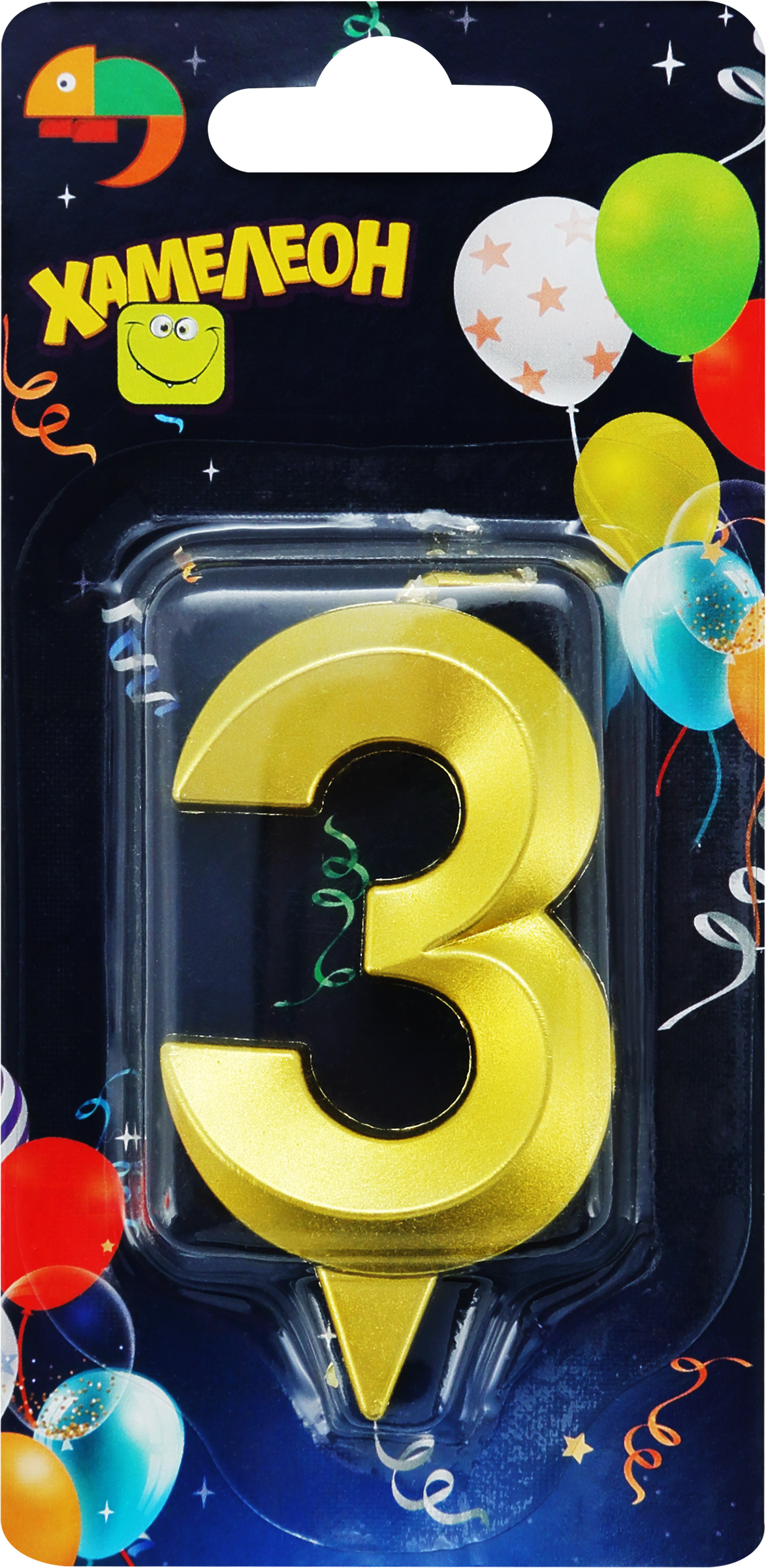 Изображение товара Свеча ХАМЕЛЕОН Цифра 3 Грань, в ассортименте