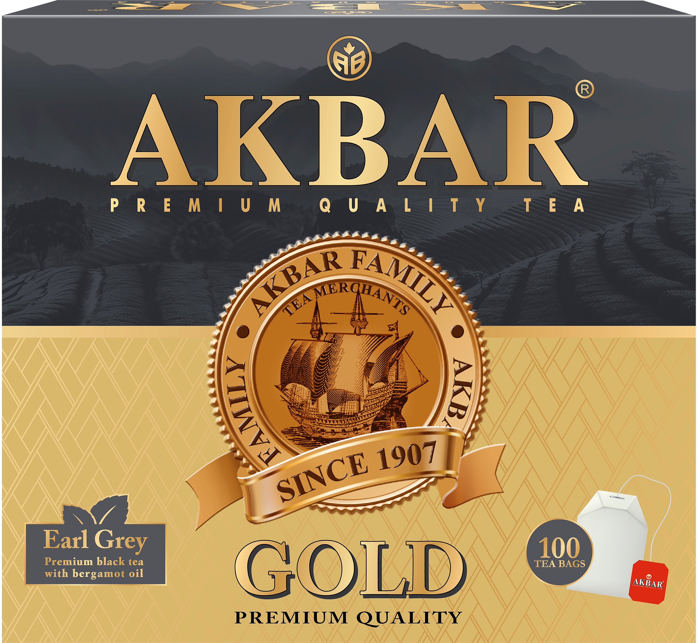 Изображение товара Чай черный AKBAR Граф Грей байховый мелкий с ароматом бергамота 100 пакетов