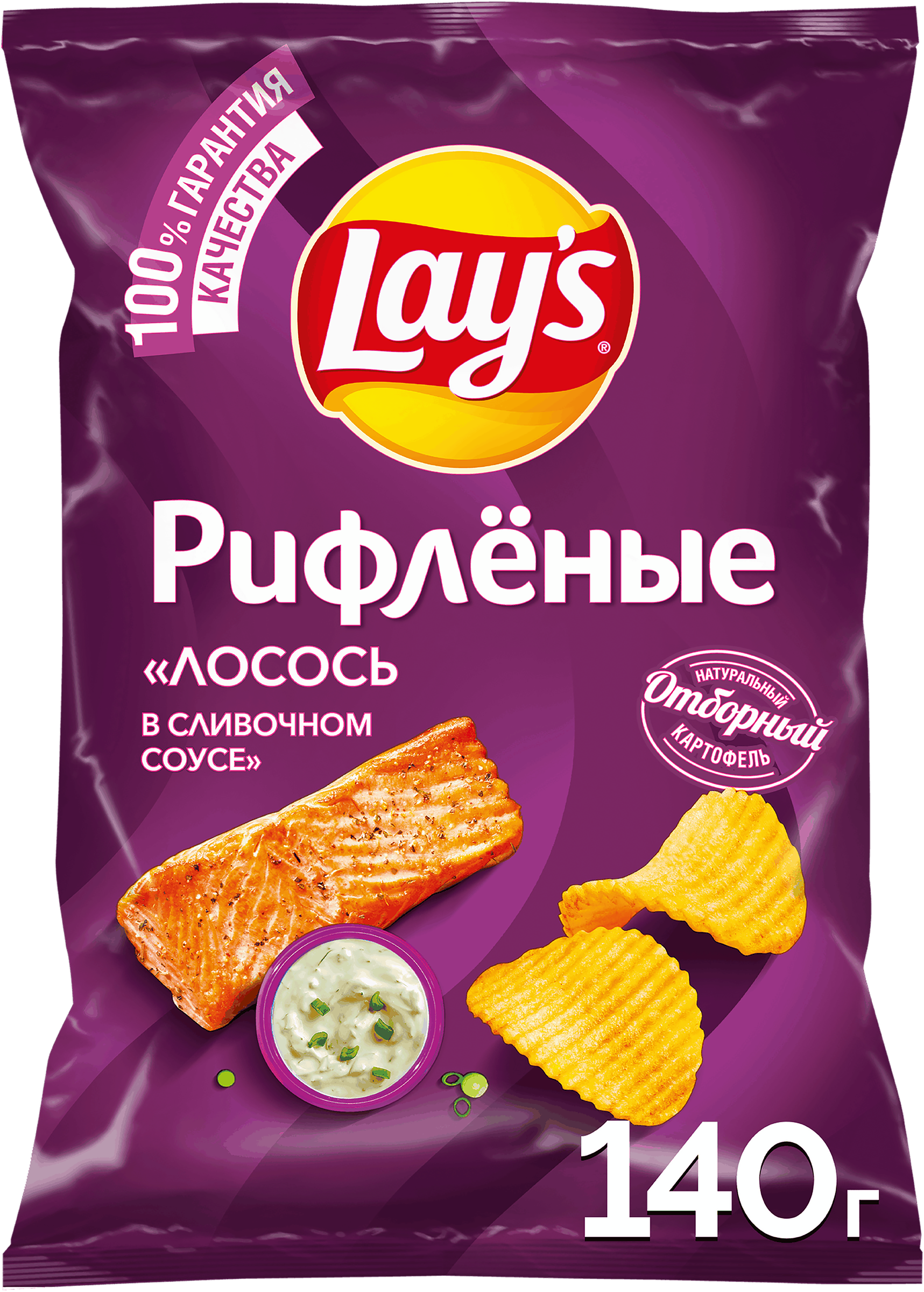 Изображение товара Чипсы картофельные LAY'S Рифленые Сливочный лосось 140г вкусное блюдо для перекусов
