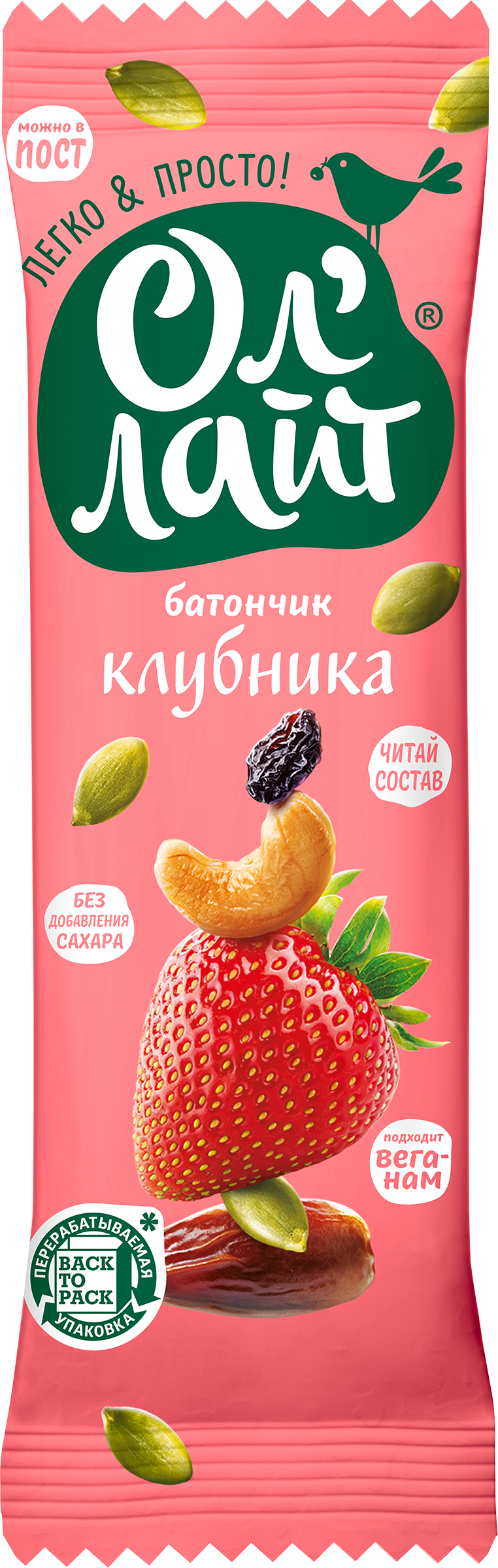 Изображение товара Батончик фруктово-ореховый ОЛ'ЛАЙТ Клубничный, 30г