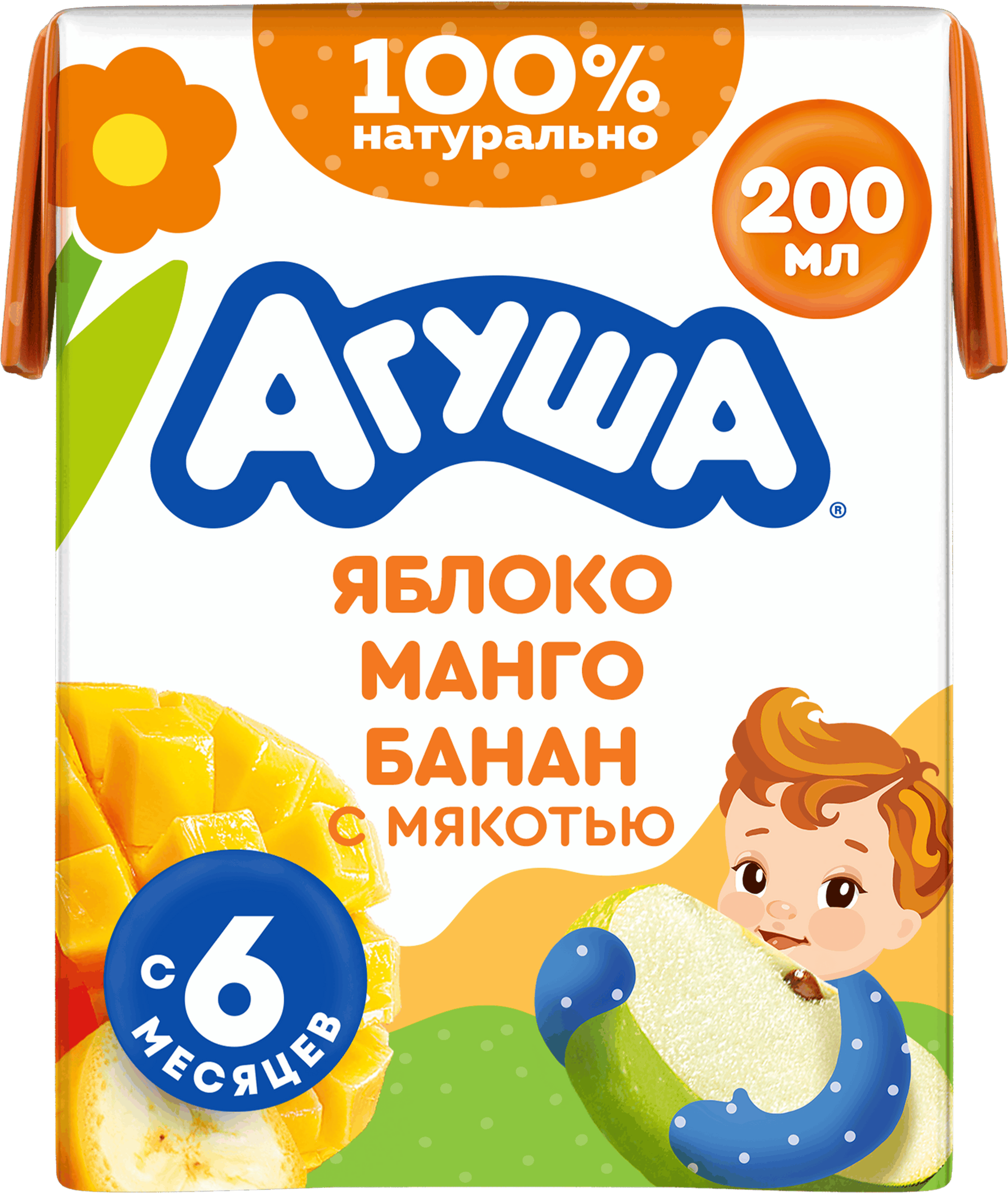 Изображение товара Детский фруктовый сок Агуша Яблоко манго банан 200 мл с 6 месяцев